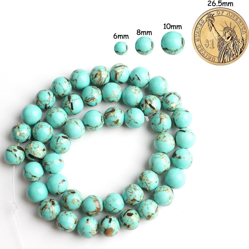 Yochus 45pcs Light Green Shell Turquoise Beads，8mm Healing Power Natural Stone Round Loose Gemstone Beads for Jewelry Making Earring Necklace DIY Crafts