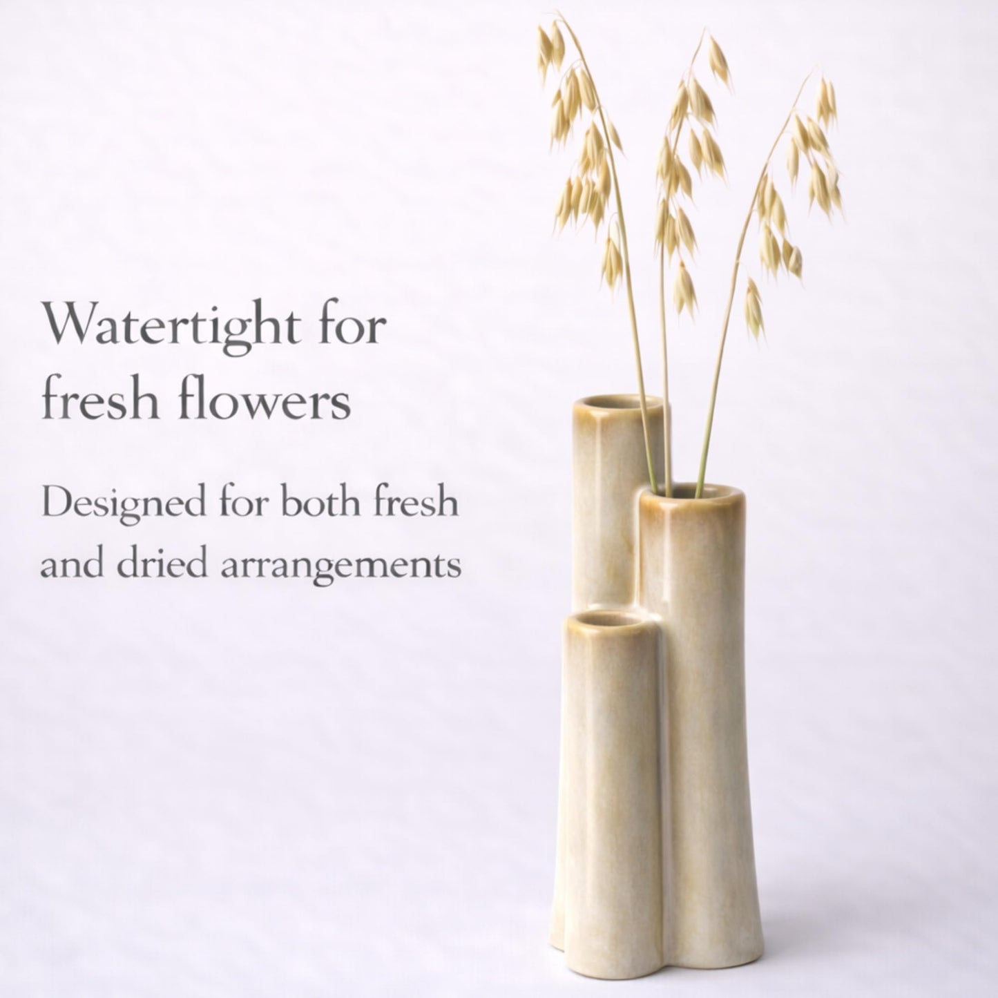 SincereLuxe Ceramic Bud Vase, Sculptural Triple Tube Vase in Cream White for Modern Farmhouse & Minimalist Shelf Decor