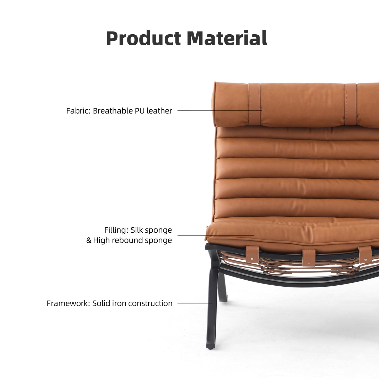 YUENINA Leather Upholstered Armless Chair Modern Design Luxury Lounge Chair (Brown)