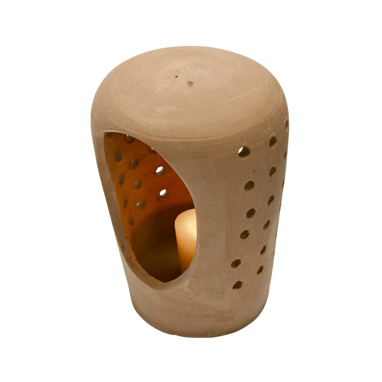 Creative Co-Op Handmade Terracotta Candle Holder with Cutouts