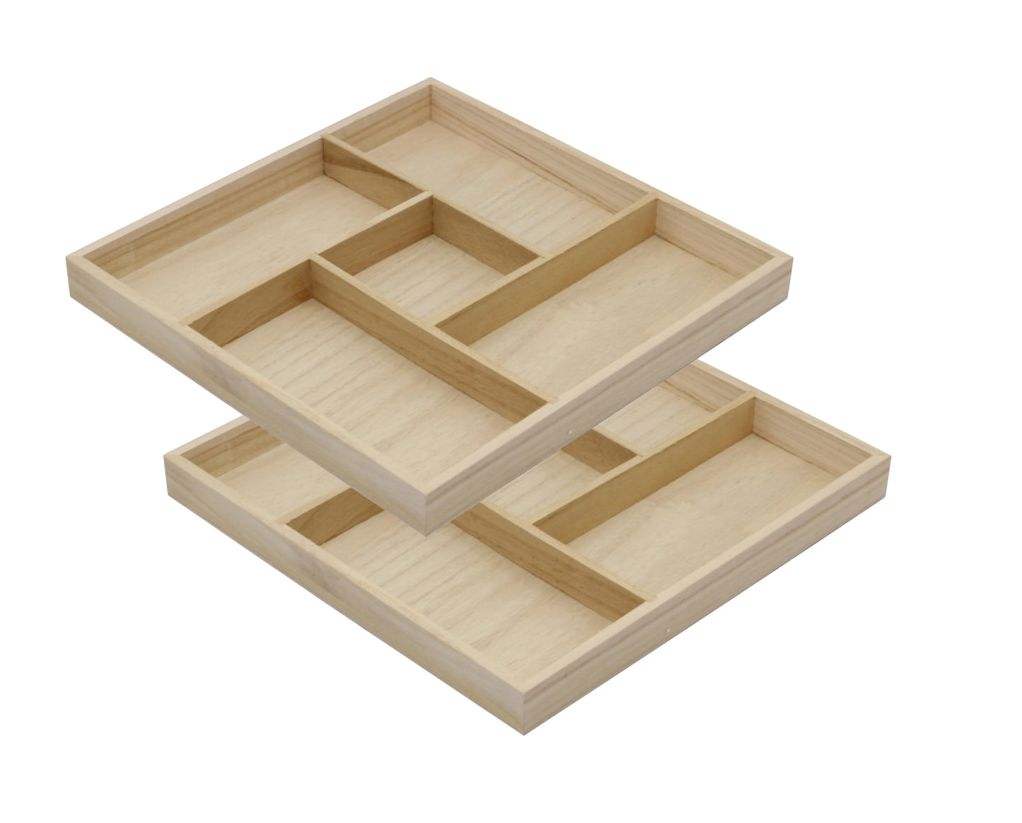 5 Section Wooden Trays – 10" × 10" Square Organizers with Compartments for Crafts, Drawer Tidying, Snacks, and Display | 2 Pack