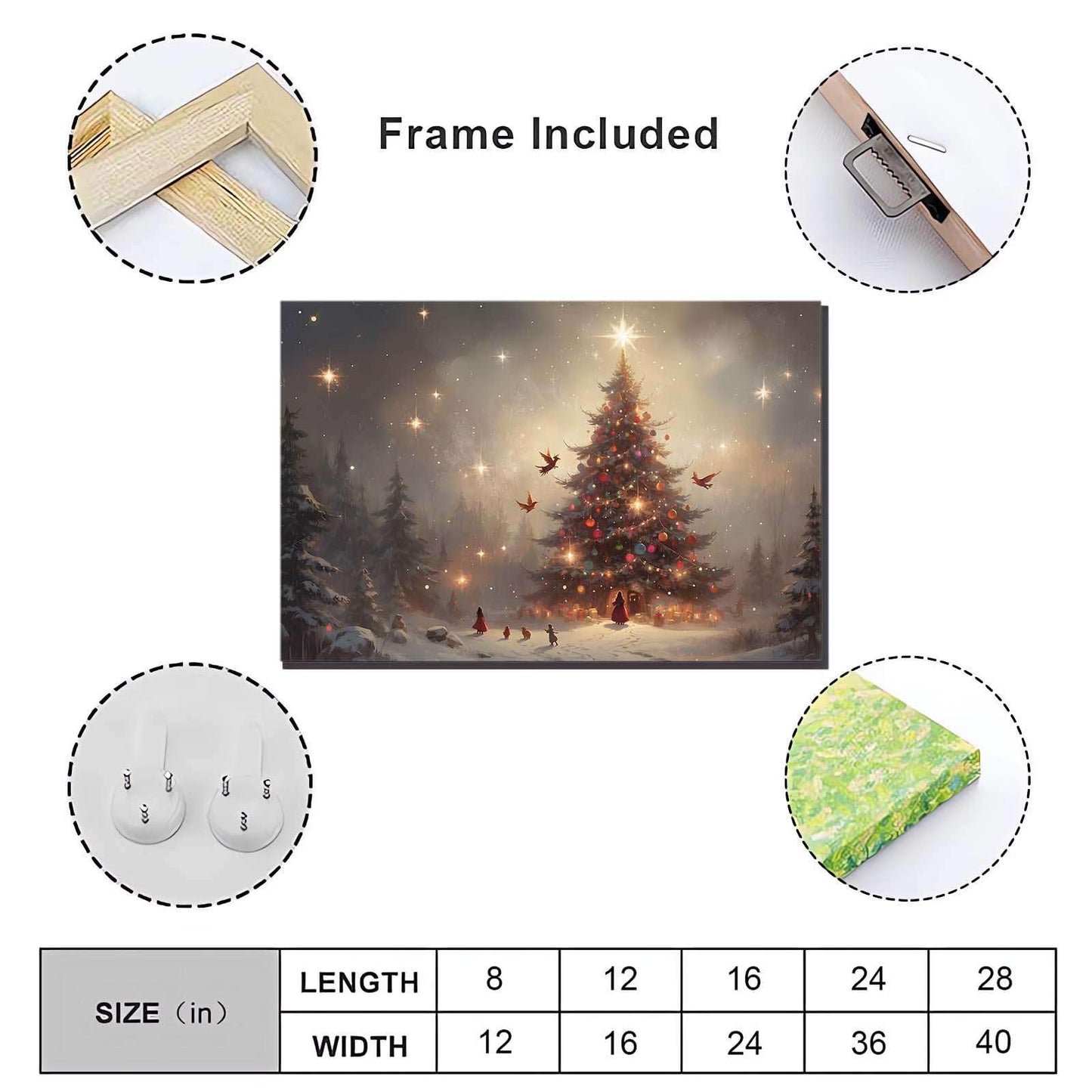 Framed Canvas Wall Art Christmas Trees Christmas TV artwork for winter and holiday homes 28x40in Wood Framed