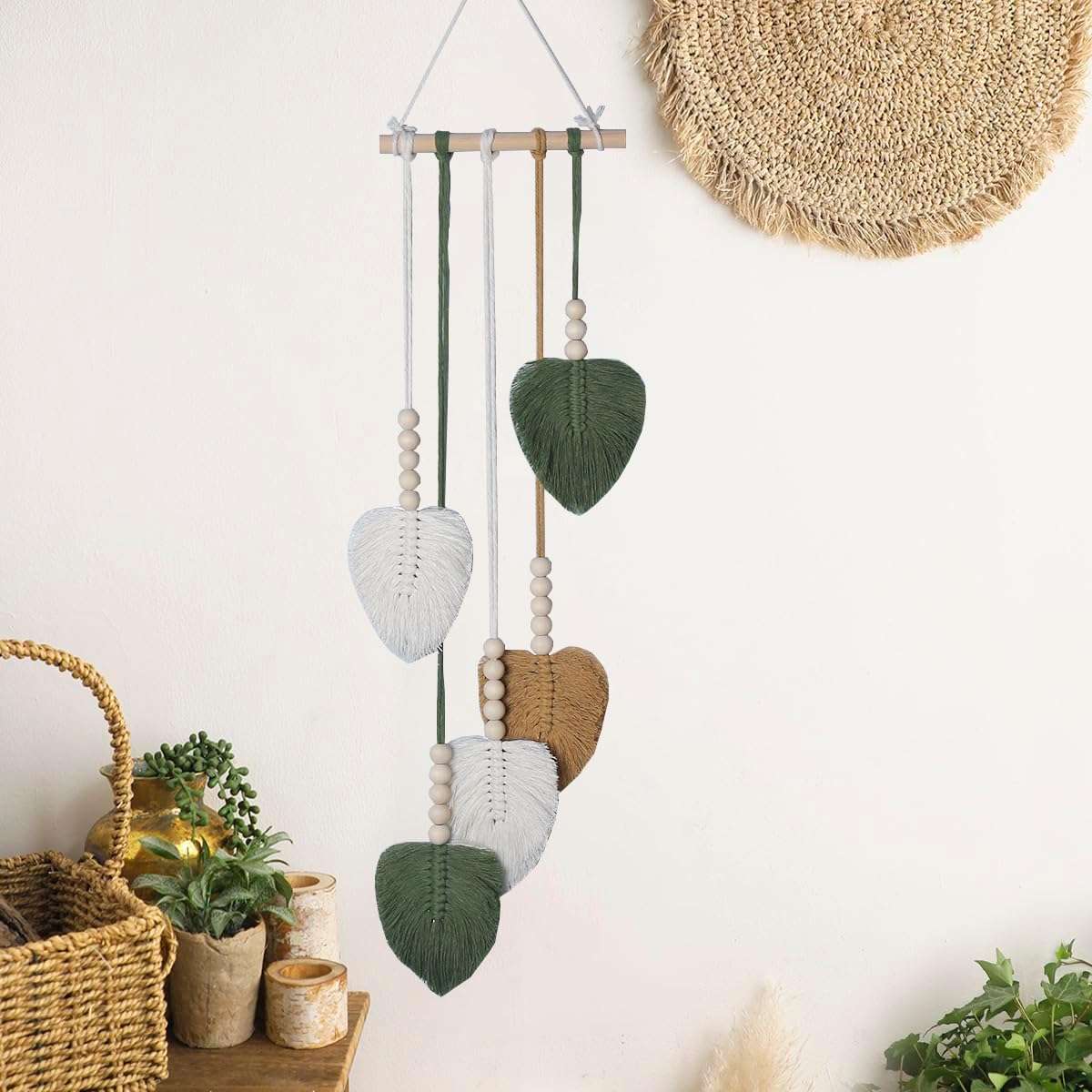 Shopdp handmade Woven Leaves Wall Hanging Decor, Macrame Hanging Tapestry for Apartment Bedroom Living Room Decoration