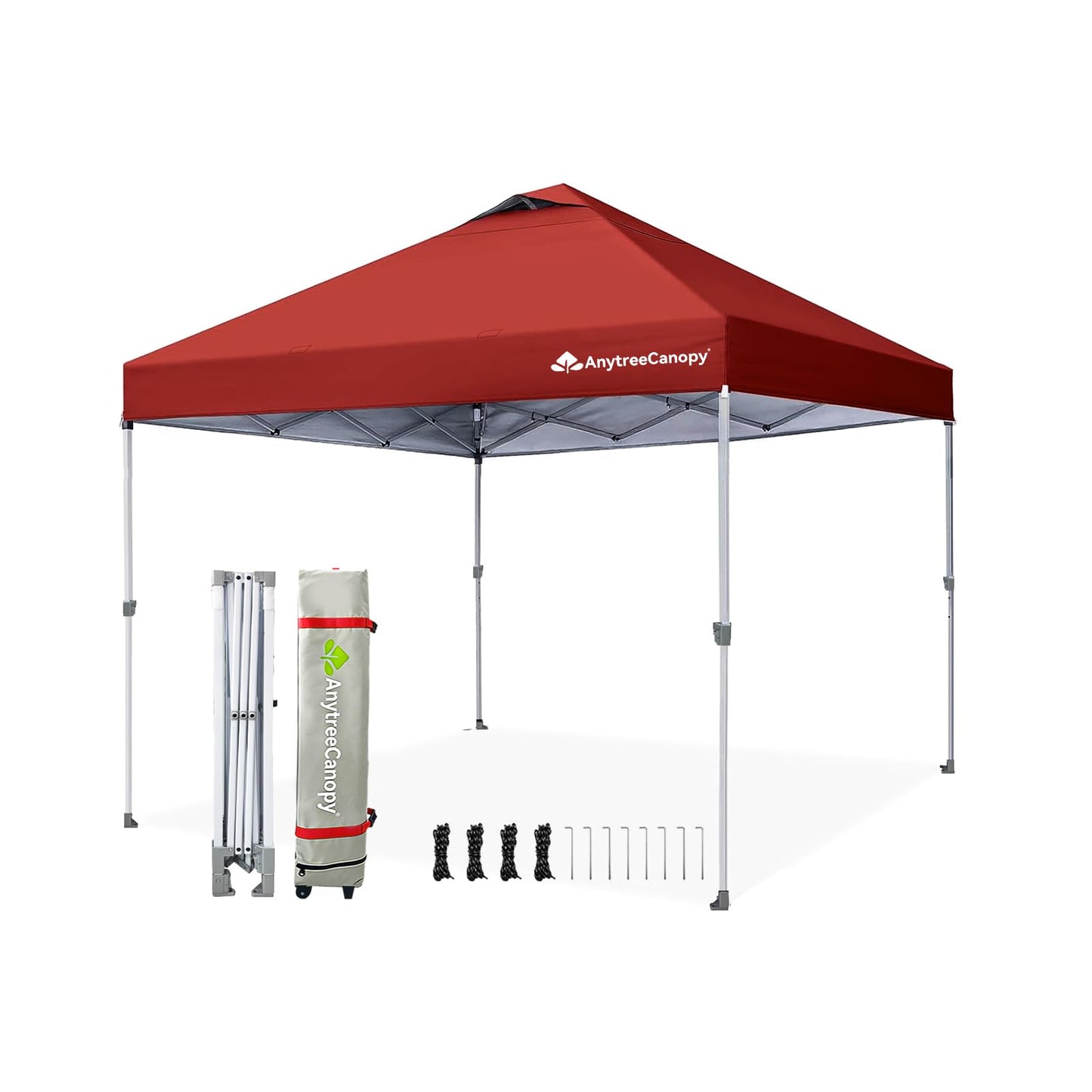 Anytee-10x10 Pop Up Canopy Tent, Easy Up Waterproof Outdoor Canopy with Wheeled Bag, Sun Shade for Patio, Backyard, Parties, Camping-Red Ventilated