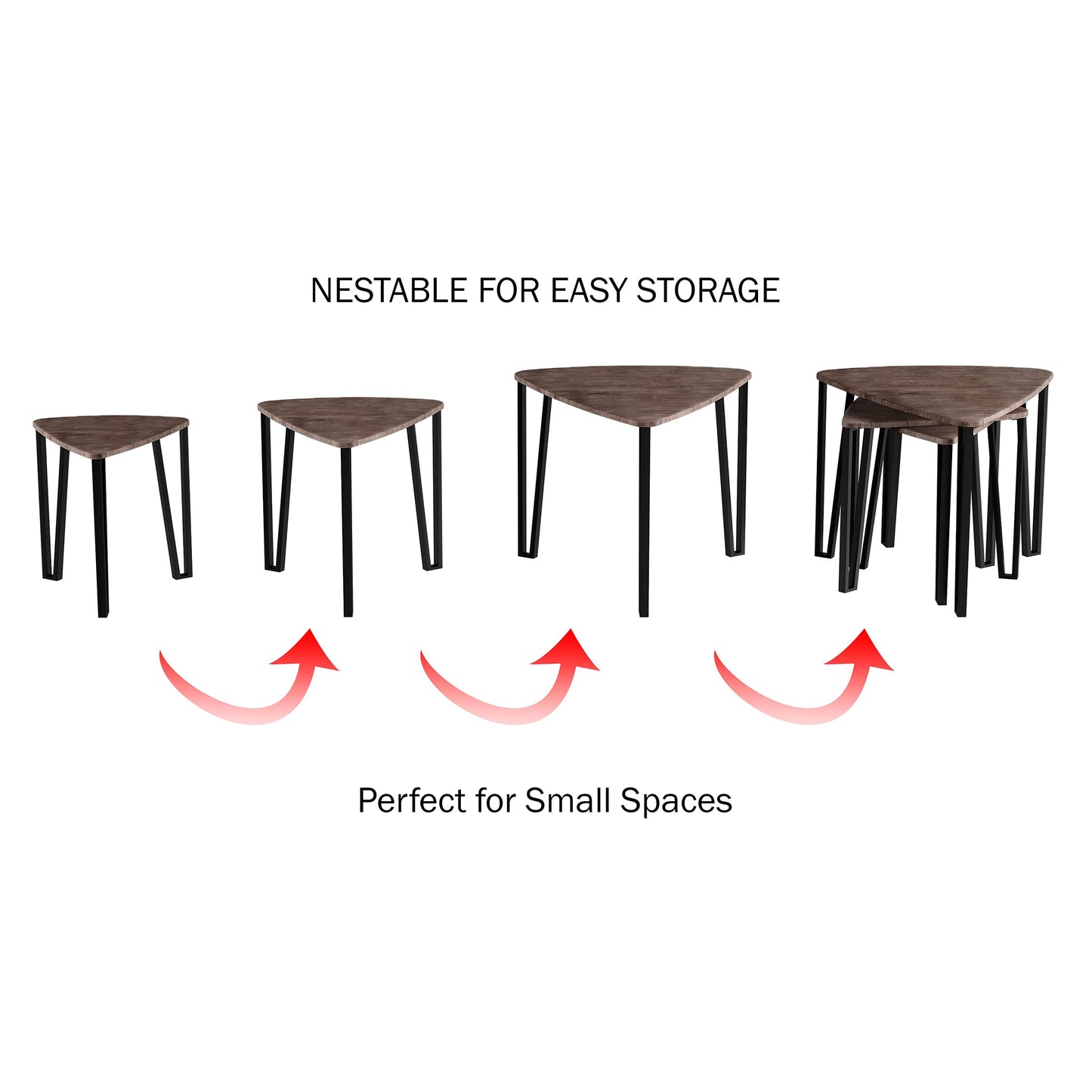 LAVISH HOME Nesting Set of 3, Modern Woodgrain Look for Living Room Coffee Tables or Nightstands-Contemporary Accent Decor Furniture
