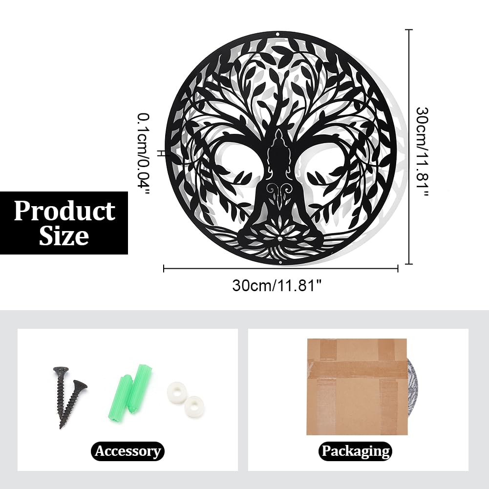 NBEADS Tree of Life and Yoga Metal Wall Art Decor, 11.8" Black Wall Hanging Decor Silhouette Wall Art for Home Bedroom Living Room Bathroom Kitchen Office Hotel Wall Decoration