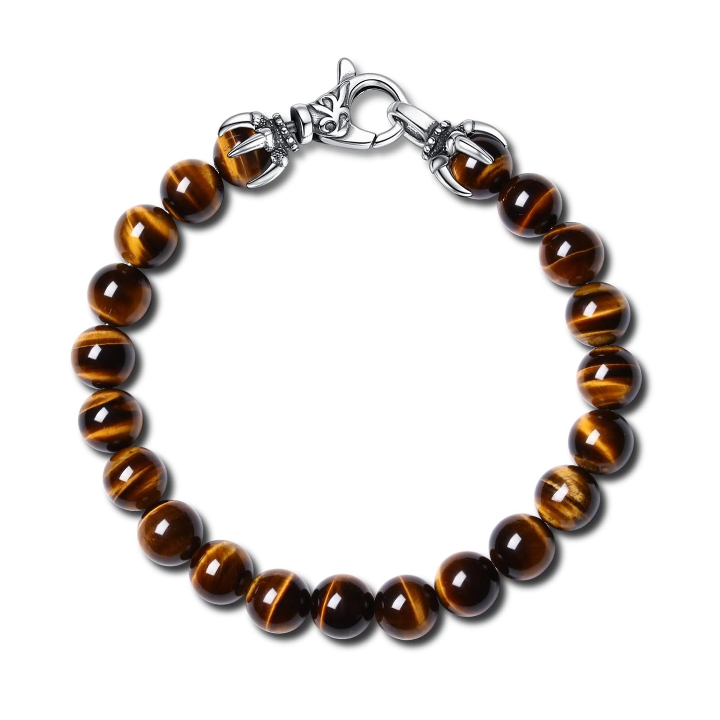 GAVU Men's Crystal Bracelet, 8mm Tiger Eye Bracelet for Men 8.9"