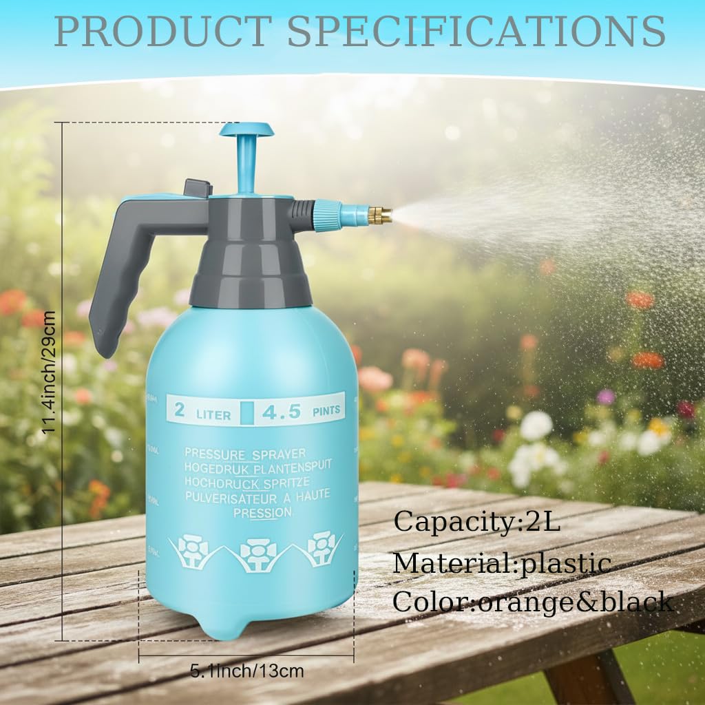 3 Pcs 1/2 Gallon Pump Sprayer Plastic, Handheld Pressure Sprayer, Garden Pump Sprayer Bottle with Adjustable Nozzle for Plants, Cleaning, Household Tasks, (Blue)