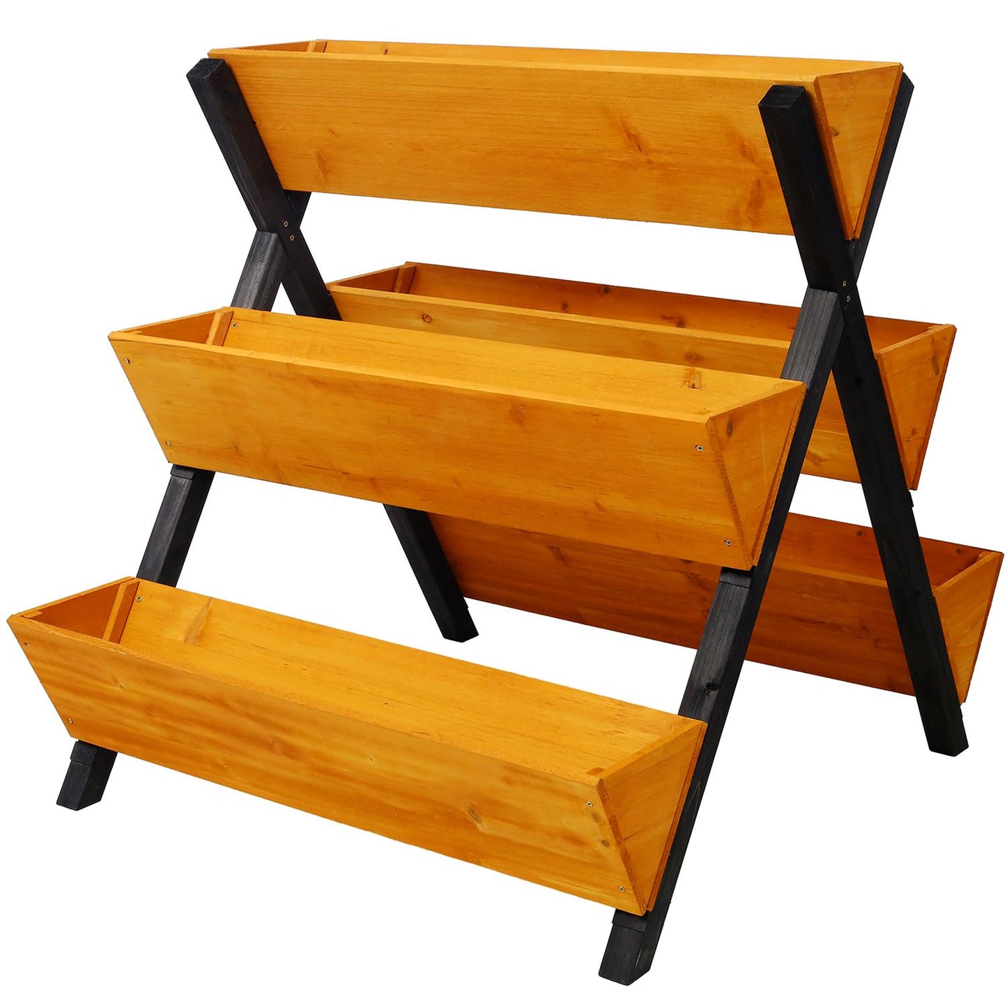 SRECELL 3-Tier Wooden Raised Garden Bed with Legs, 5-Planter Vertical Planter Box with X-Legs for Flowers, Herbs & Vegetables, Freestanding Tiered Wood Plant Stand for Patio & Balcony, Brown