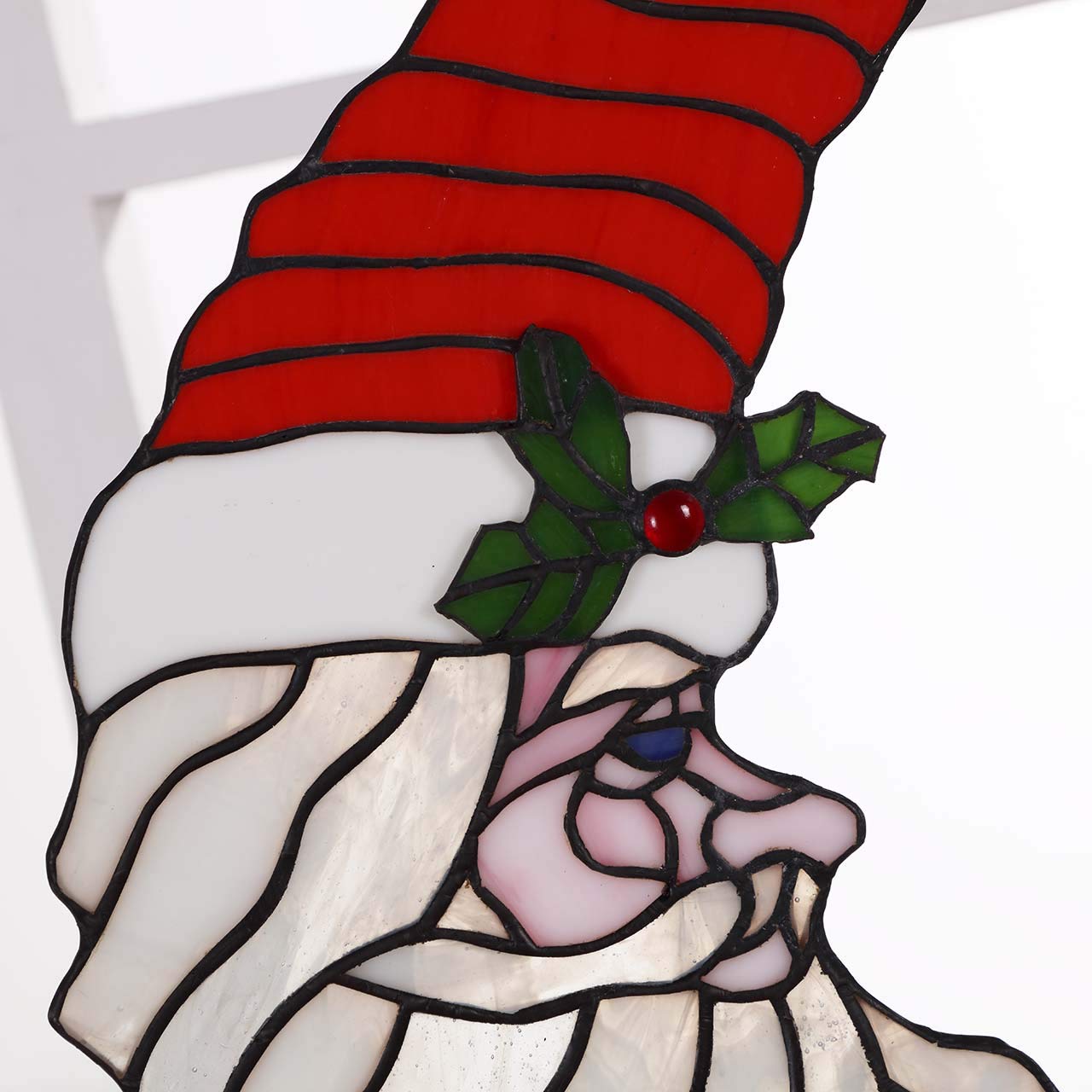 Bieye W10019 Santa Claus Head Moon Tiffany Style Stained Glass Window Panel with Hanging Chain, 11" W x 15" H