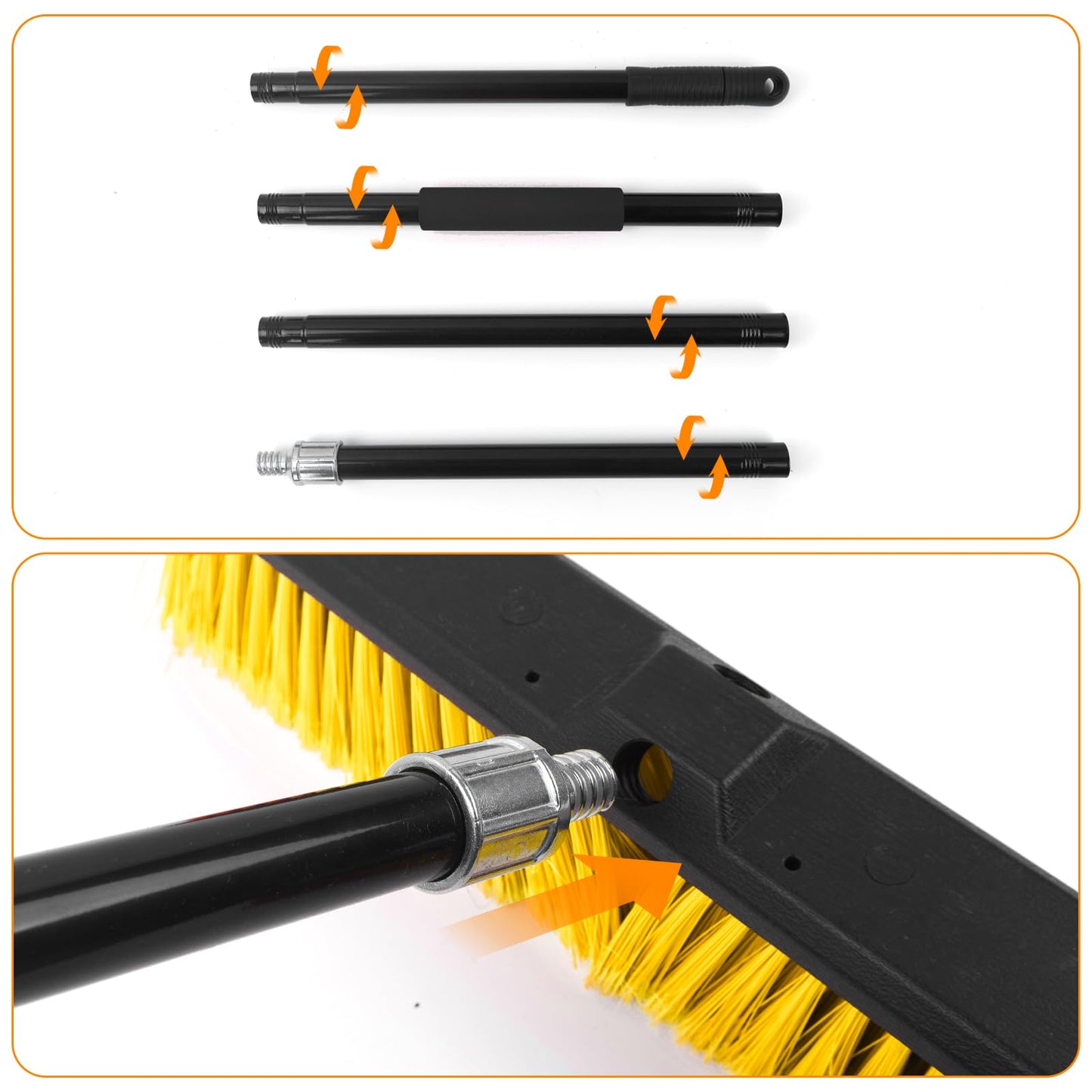 TOMAIX 18 Inches Push Broom Outdoor，Commercial Broom Brush，Stiff Bristle Brush with 61.8 inches Long Handle for Patio Garage Deck Street Shop Warehouse Lawn Driveway -2 Pack