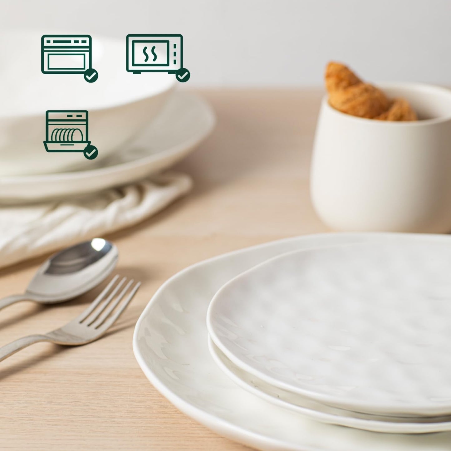 HOMBENE Dessert Pasta 8 Inches Set for 6, Sun-glitter Style, Salad Plates, Porcelain Round Shaped Dinner Plates for Kitchen, Porcelain Dinner, Microwave & Dishwasher Safe, White