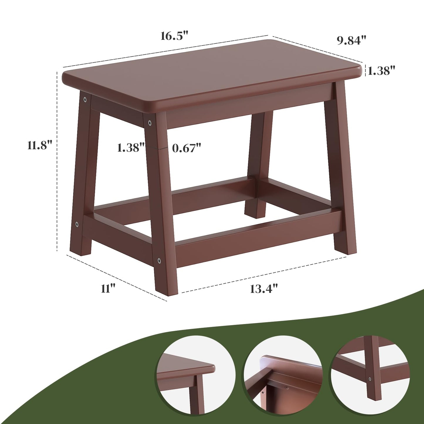 PULIJIAJU Wooden Step Stool for Adults and Kids, Step Stool for High Bed with Non-Slip Feet, Vanity Bench for Bedroom, Living Room and Kitchen (Coffee-Small)