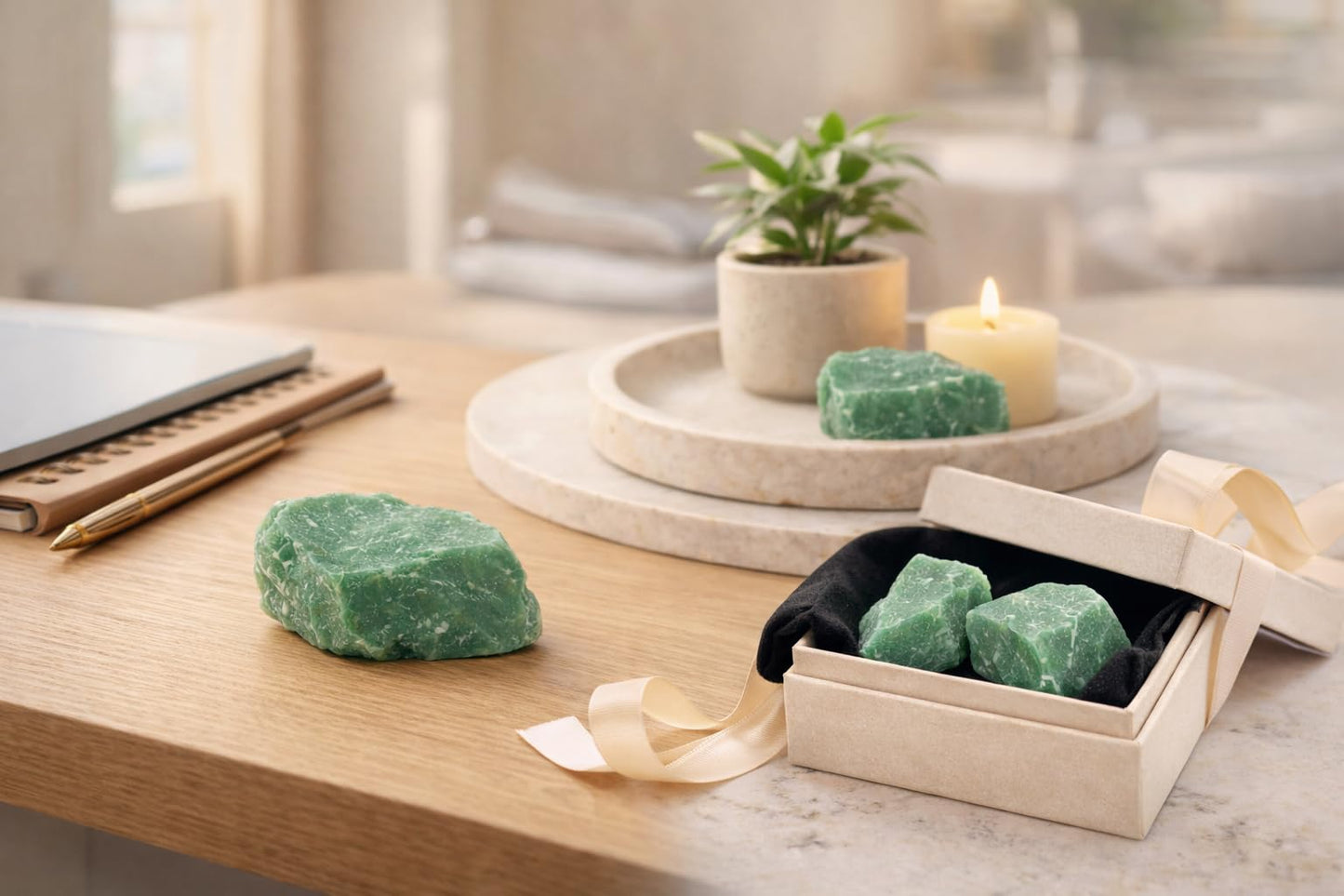 Healing Crystal Stones, 1.25-2.0" Large Reiki Healing Gemstones Natural Tumbled Polished Stones for Energy Witchcraft Therapy Meditation Pack 2 (Green Jade)