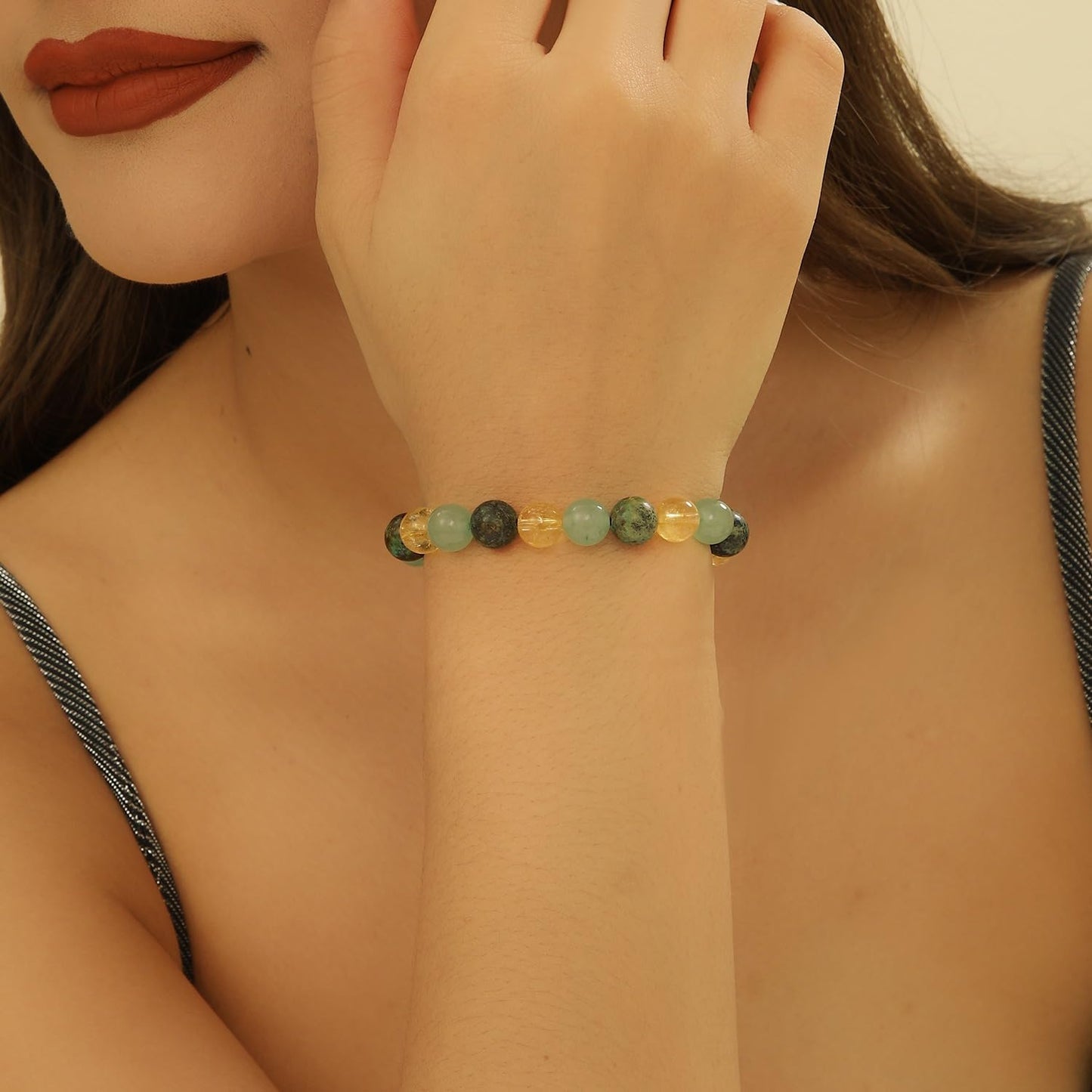 Crgwxzl 3pcs Wealth Money Bracelets,Healing Crystal Citrine African Turquoise Bracelets for Women Men,Lucky Feng Shui 8mm Natural Stone Green Aventurine Beaded Spiritual Gemstone Jewelry Gifts