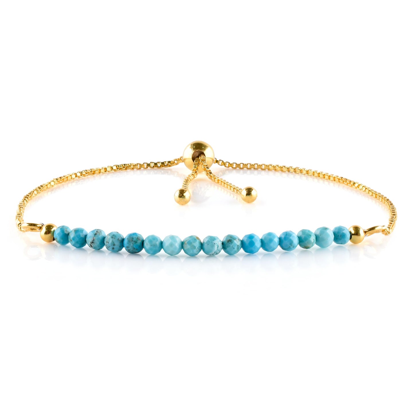InfinityGemsArt Turquoise Bracelets For Women, December Birthstone Jewelry, Blue Beads Beaded Stone Bolo Slider Crystals Gemstones, 14K Gold Plated Adjustable Chain, Gifts For Her