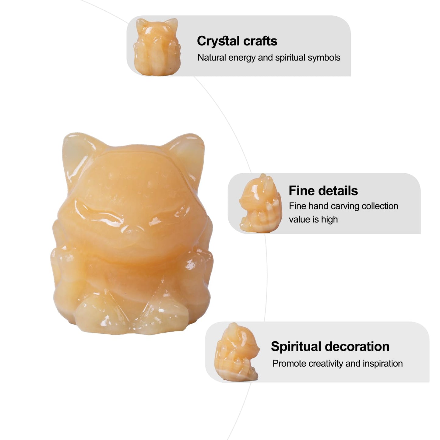 QLRSUXN Yellow Jade Nine Tailed Fox Decor,2 Inch Healing Crystals Fox Statue,Lucky Guardian Pocket Fox Figurines as Women’s Gifts,Fox Figurine for Office Home Decor and Ornament.