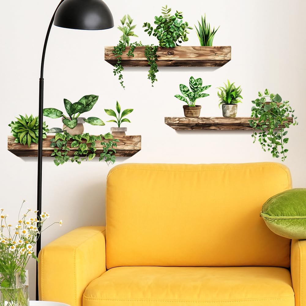 iMagitek 3 Pack 3D Potted Plants Wall Stickers Removable Tropical Nature Plants Wall Decals for Living Room Bedroom Kitchen