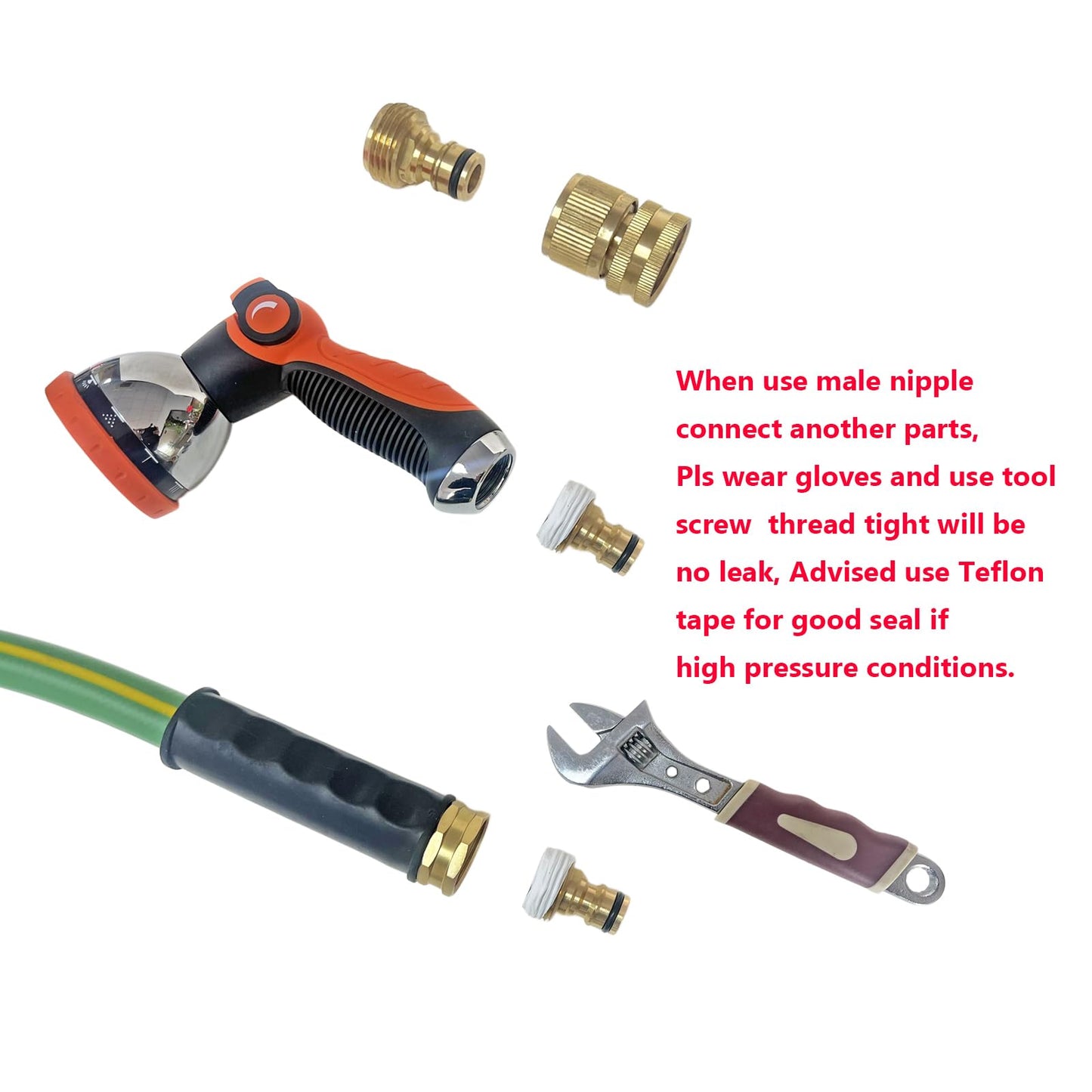 HQMPC Garden Hose Quick Connect Solid Brass Quick Connector Garden Hose Fitting Water Hose Connectors Garden Hose Disconnect 3/4 inch GHT (2Sets) (2Female+2Male)