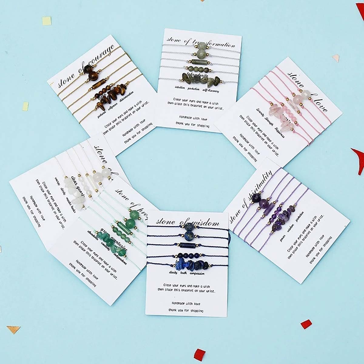 Self-Discovery Mala 5-Piece Natural Gemstone Beaded Bracelet Set for Women - Adjustable Wax Cord Boho Stackables, Healing Crystal Energy (Green Aventurine)