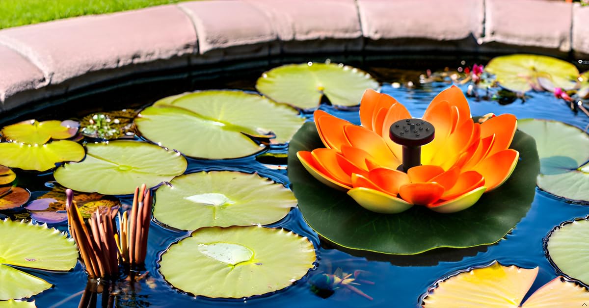 Solar Water Fountain for Bird Baths, Floating Solar Powered Water Fountain Pump for Birdbath, Garden, Pond, Pool, Outdoor Decor, Water Lily, Orange