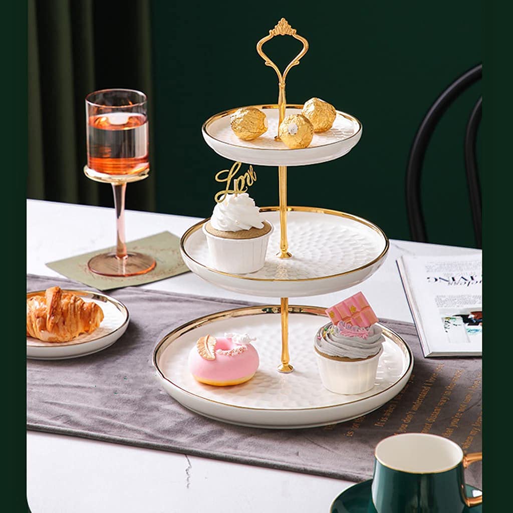 Aebor 3 Tier Round Porcelain Tiered Cupcake Stand, Tiered Serving Stand, Dessert Stand, Serving Tray Platter for Tea Party, Wedding and Birthday (Green)