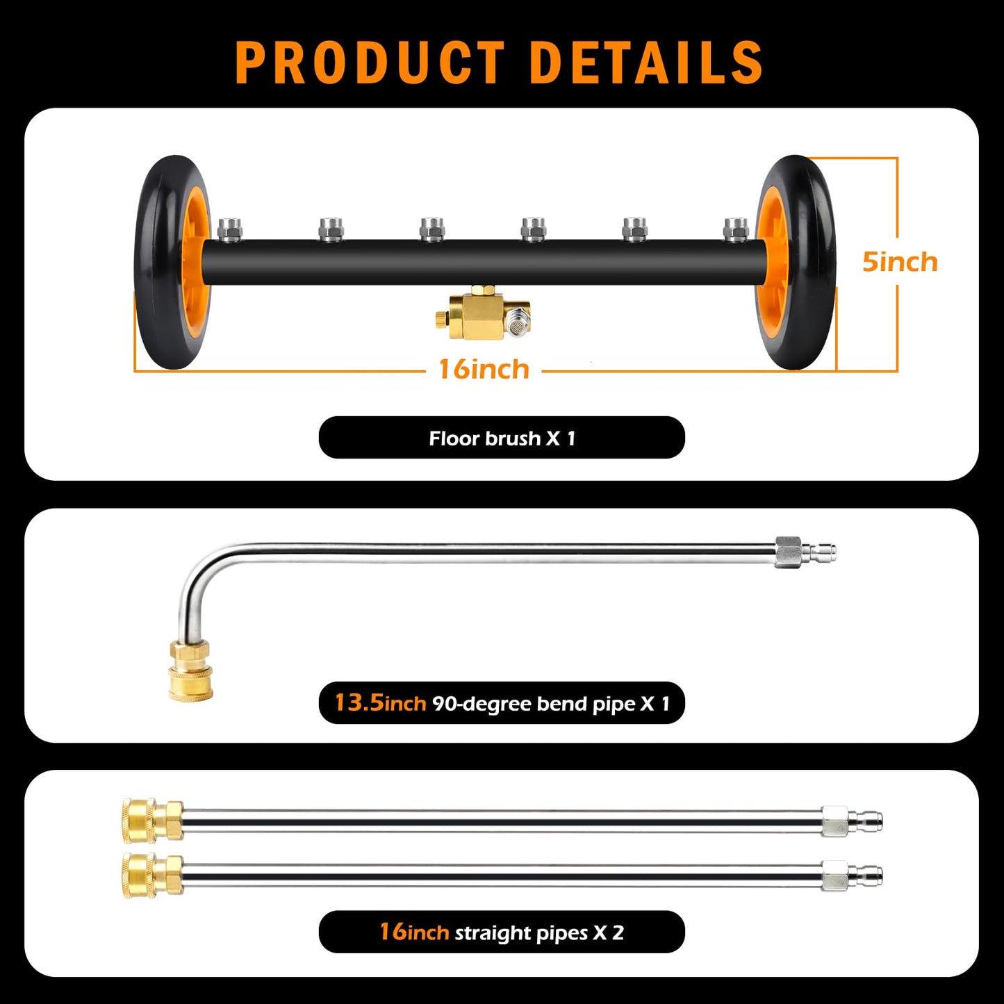Undercarriage Pressure Washer Attachment, Siebwin 16" Dual-Function Water Broom for Pressure Washer Undercarriage Cleaner with 3 Pieces Extension Wand, 4000 PSI, Orange
