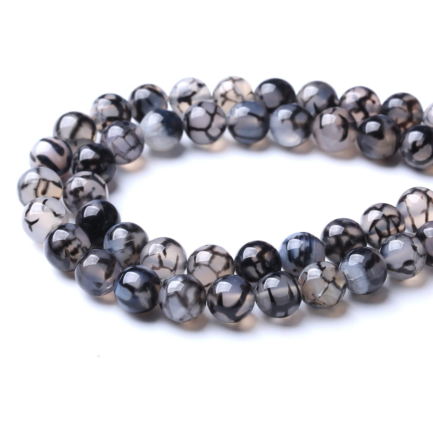 10mm 36pcs Natural Black Dragon Vein Agate Stone Beads for Jewelry Making DIY Bracelet Necklace Accessories 15" Energy Healing Power Stone Beads (Black Dragon Vein Agate, 10mm)