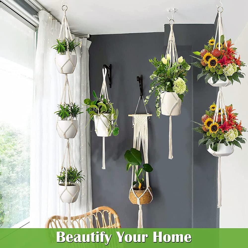 AroudightElive Plant Holder Basket Handmade Macrame Plant Hanger Flower Pot for wall Decoration countyard Garden Knotted Lifting(23)