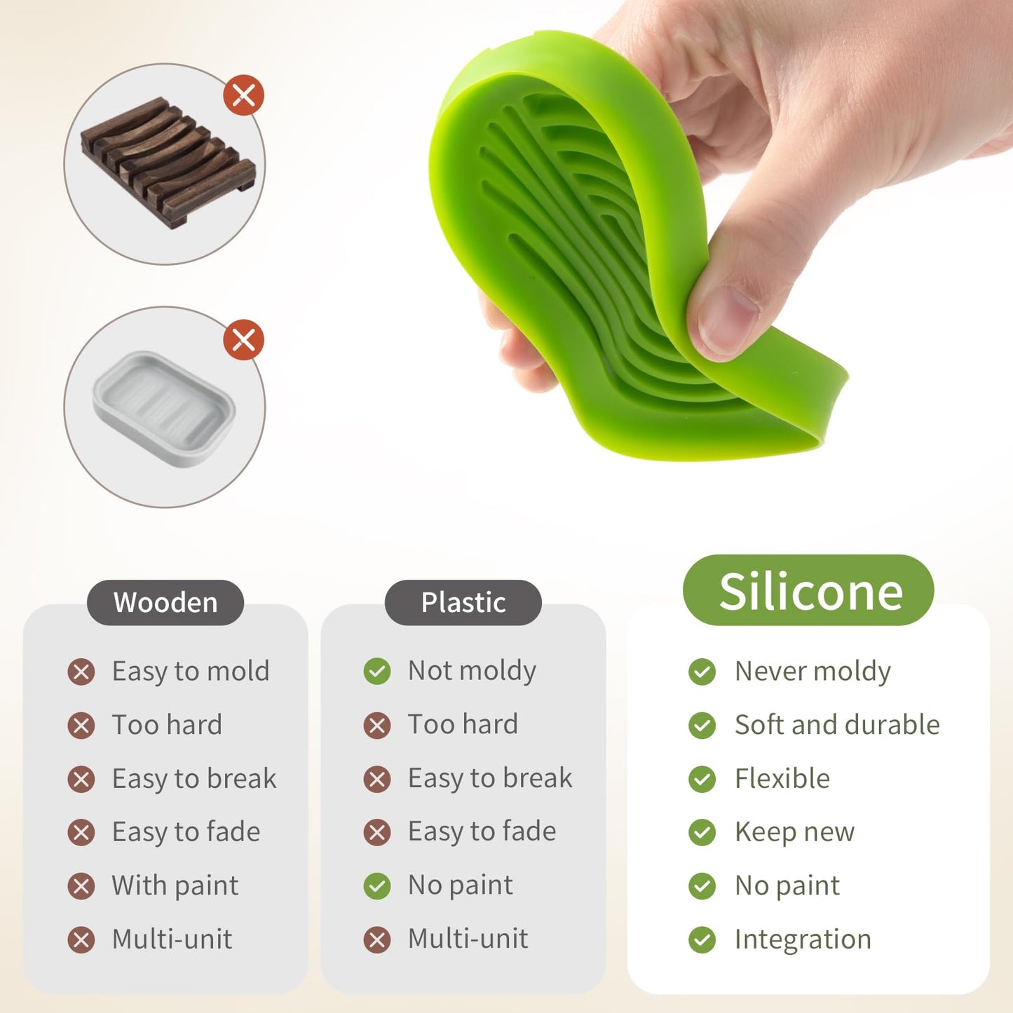 LOYATRO Bar Soap Holder for Shower Silicone Soap Dish for Bathroom Sink Soap Saver Bathtub Self Draining Soap Tray(C-Green,1)