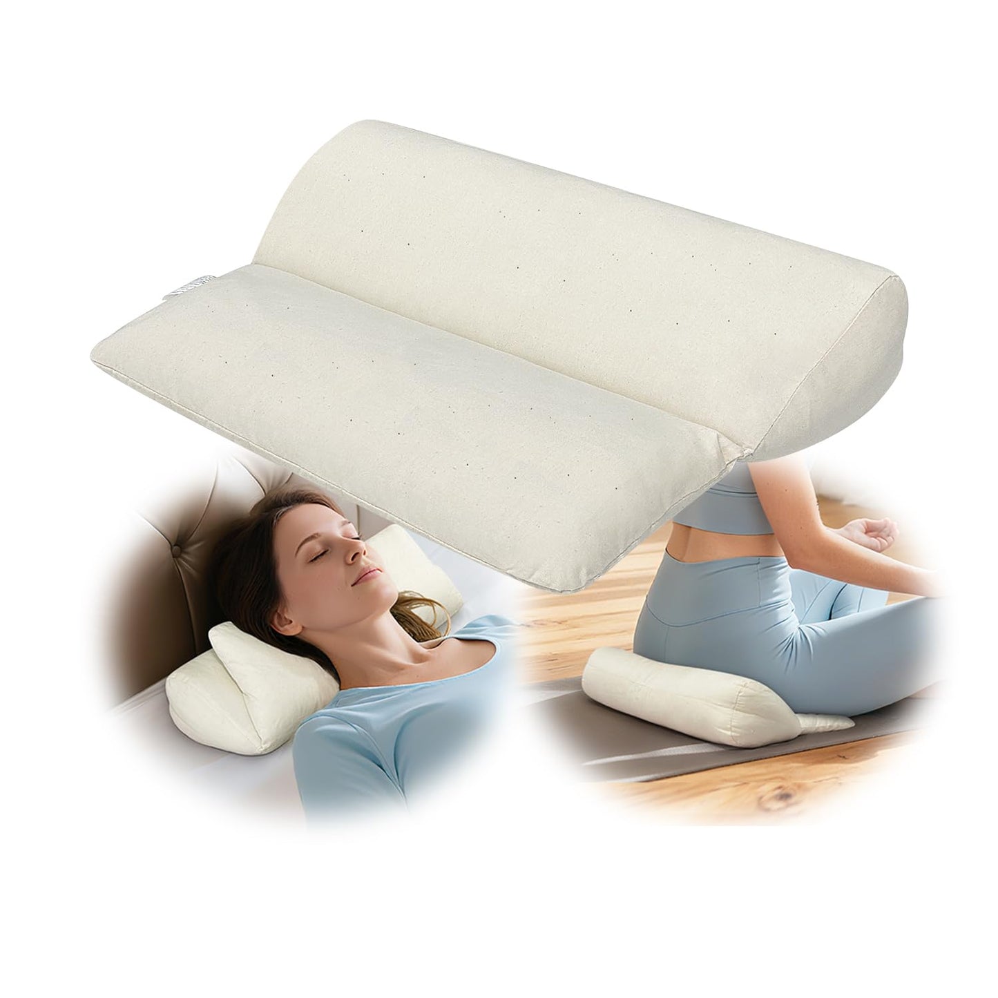 Meditation Cushion for Sitting on Floor, Organic Yoga Bolster Pillows White Meditation Seat Pad, 2-IN-1 Design Ergonomic Sleep Yoga Mat Foldable, Floor Cushion for Adults Back Support Washable