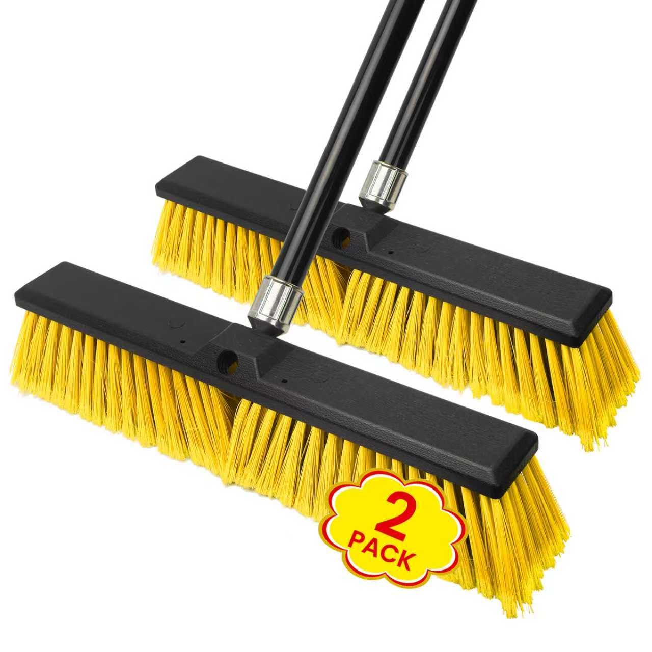 TOMAIX 24 Inches Push Broom Outdoor，Commercial Broom Brush，Stiff Bristle Brush with 61.8 inches Long Handle for Patio Garage Deck Street Shop Warehouse Lawn Driveway -2 Pack