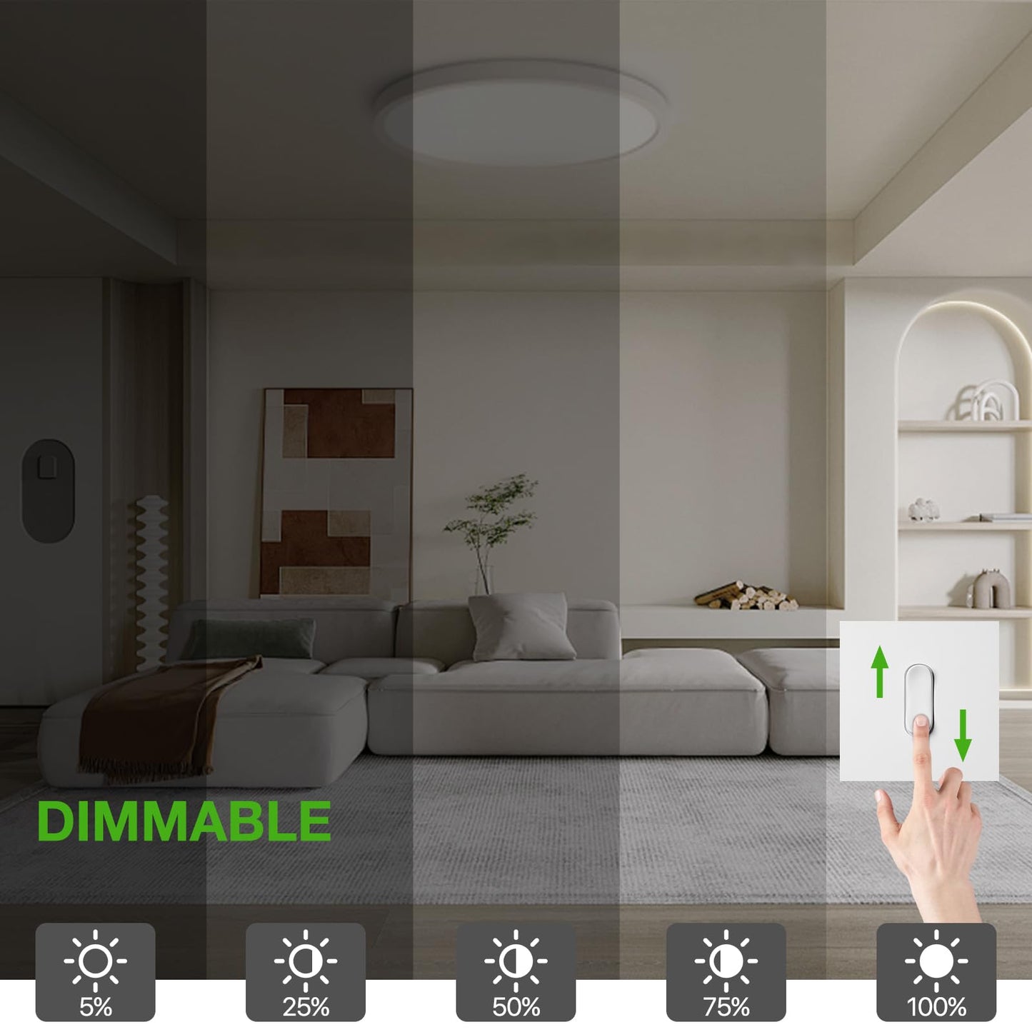 2Pack 12Inch LED Flush Mount Ceiling Light Fixture,24W 2400LM,Dimmable CCT 3000K/4000K/5000K,Round Flat Panel Light for Bedroom,0.7Inch Thin Modern Low Profile Hardwire Lights for Hallway,Porch