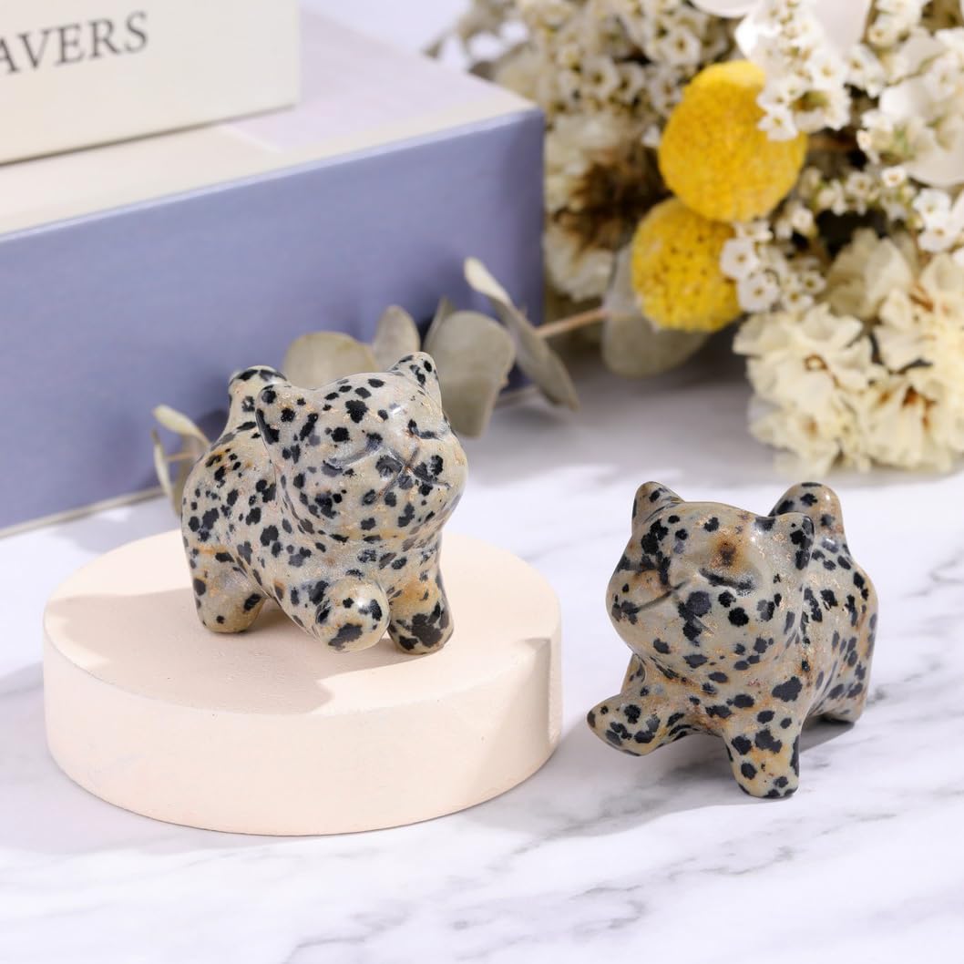 Top Plaza 1 PC Dalmation Spot Jasper Crystal Cute Cat Figurine Gifts Carved Healing Lucky Home Decor Natural Gemstone Cats Collectibles Pocket Sculpture for Cat Lovers