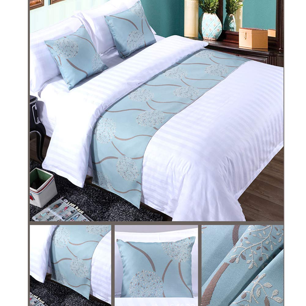 Twelve 3pcs Bed Runner Set - 1 Scarf and 2 Pillowcases, Rippling Teal Bedding Scarves for Guesthouse, Hotel, Home Decor (50x260cm)