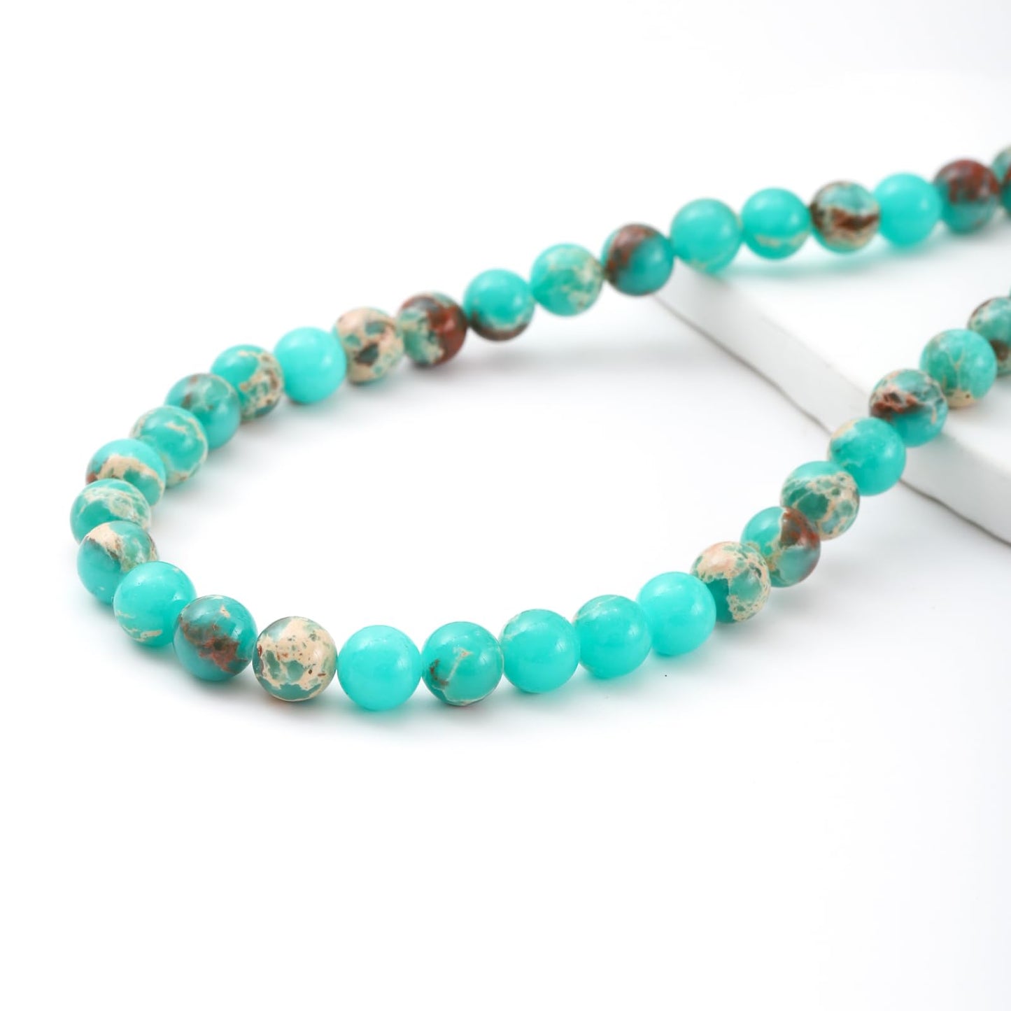 8mm 45pcs DIY Natural Green Imperial Jasper Stone Beads Round Healing Crystal Gemstone Loose Beads for Jewelry Making Handmade Bracelet Necklace