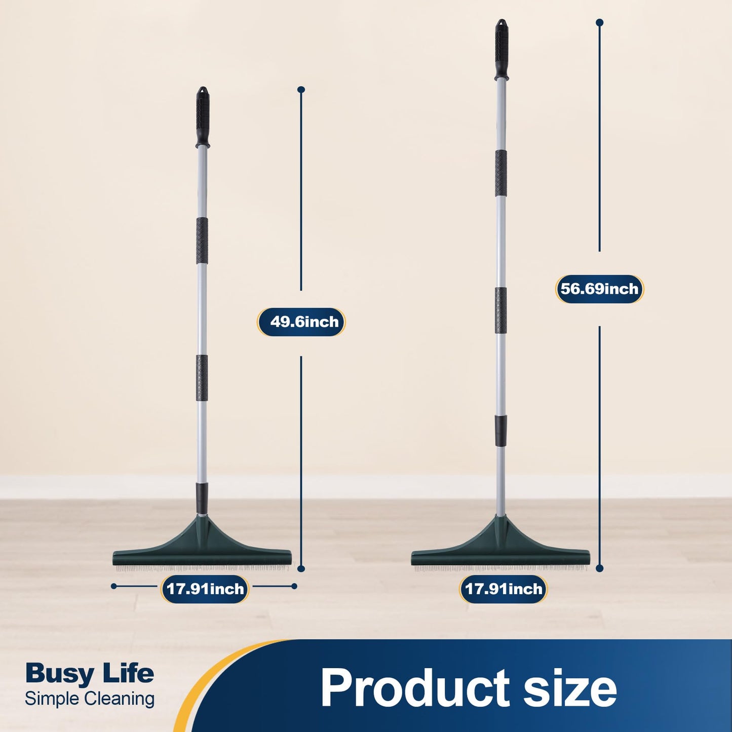 Yocada Artificial Turf Rake Grass Brush Broom Carpet Lawn Leaf Rake Cleaner Broom Telescopic Iron Pole for Yard Cleaning and Pet Hair Removal 56.69"