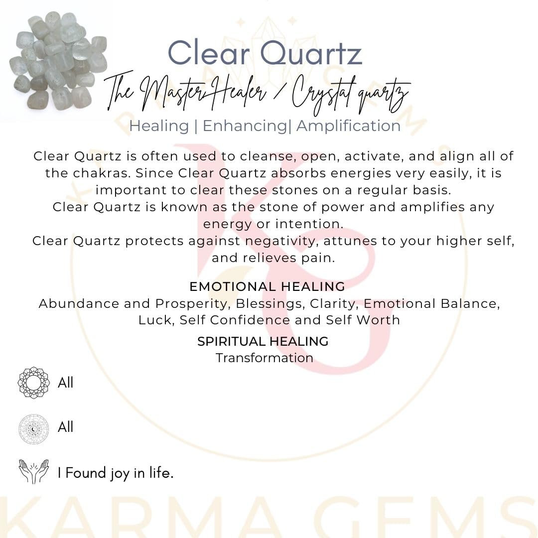 Karma Gems 1lb Clear Quartz Tumbled Stones - Polished Stones for Positive Energy - Crystal Kit for Fresh Mind & Restful Sleep-Healing Stone for Chakra Balancing-Ideal for Gift & Home Decor (15-25 Mm)