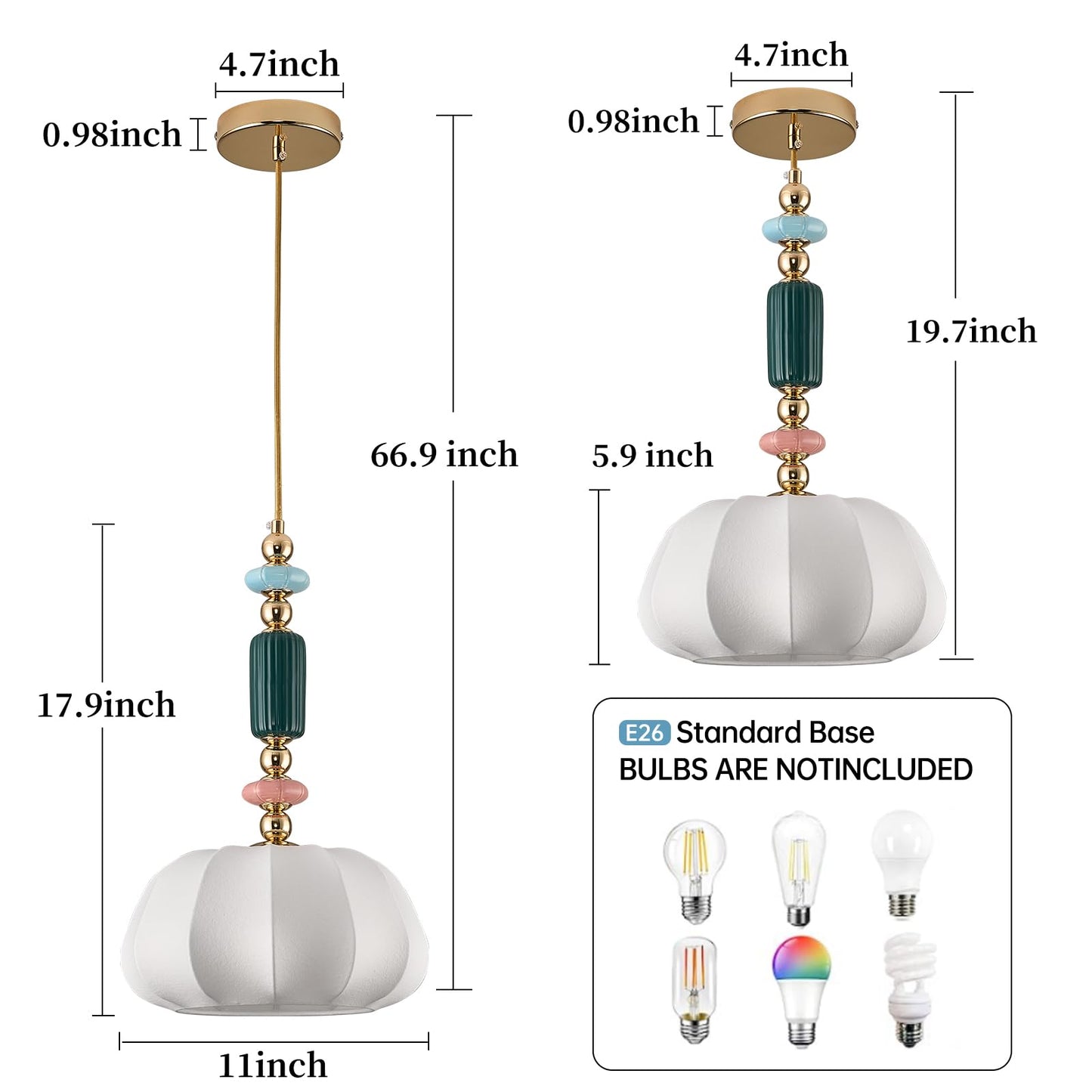 FALINNEAD Imitated Silk White Shade Pendant Light Fixture 11 inch Modern Pendant Lighting Kitchen Hanging Lamp for Dining Room Bedroom Storeroom