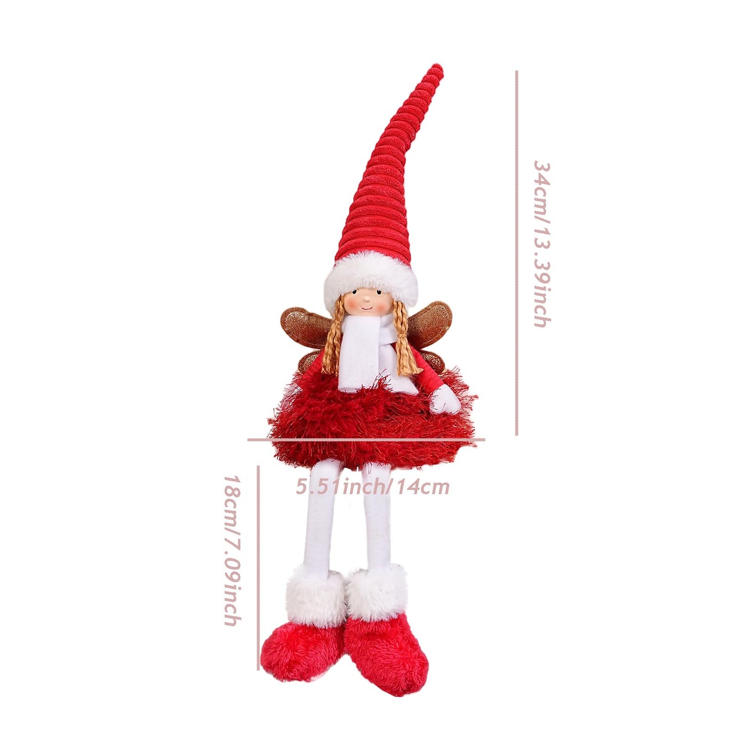 Dedrian11 Christmas Angel Figurine, Plush Shelf Sitter Fairy Doll with Poseable Wired Hat & Arms, White Tabletop/Mantel/Window Decor, Holiday Home Decoration Gift
