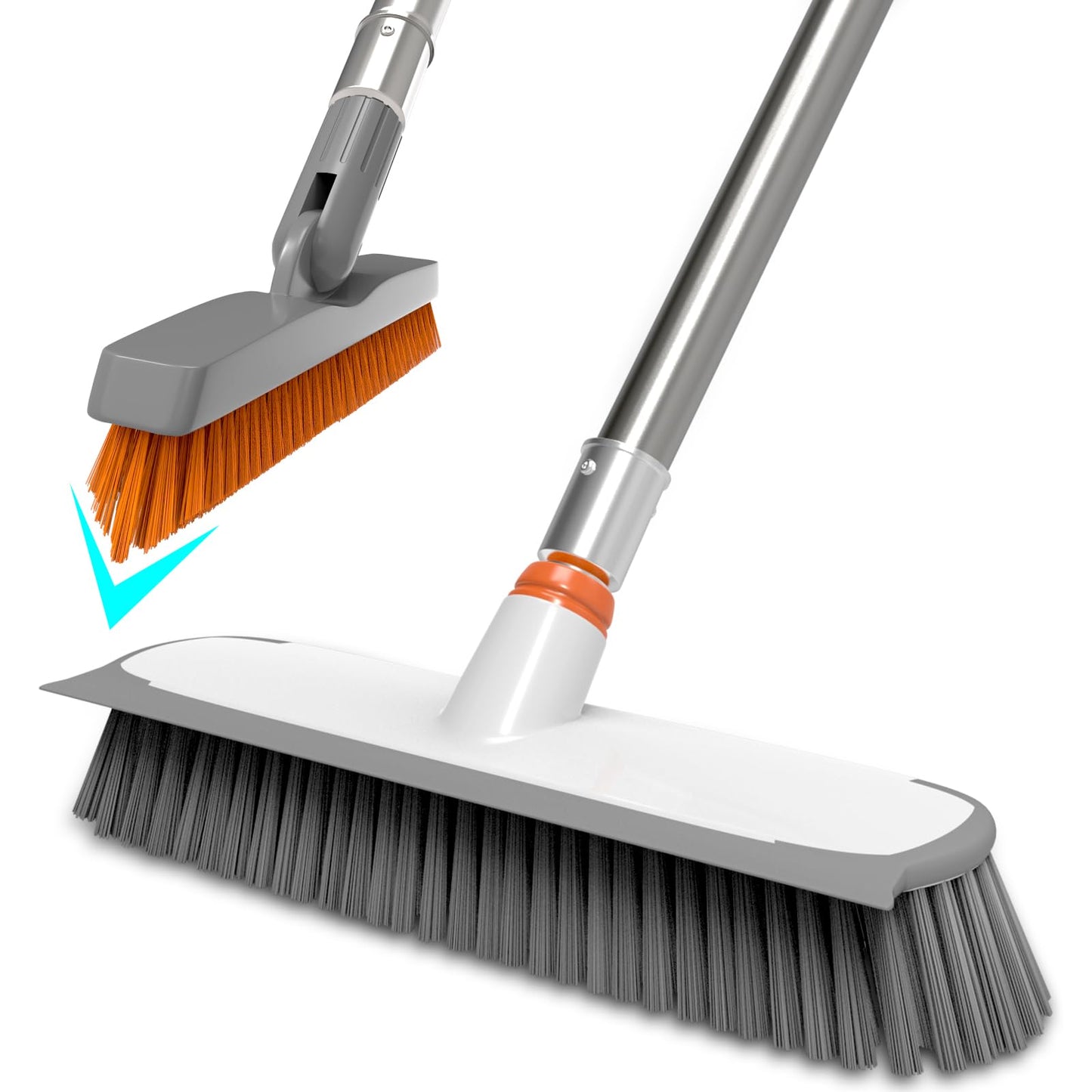 Heavy Duty Floor Scrub Brush and Grout Cleaner Tool with Long Handle Deck Brush with Stiff Bristles Outdoor Scrubber for Cleaning Deck Tile Kitchen Swimming Pool Bathroom(2 Pack Brush Head)