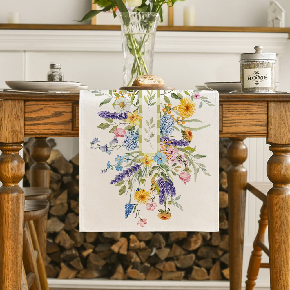 Artoid Mode Bloom Flowers Florals Lavender Summer Table Runner, Seasonal Spring Holiday Kitchen Dining Table Decoration for Home Party Indoor 13x72 Inch