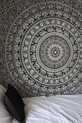 The Boho Street - Exclusive Twin Black and White Elephant Tapestry, Beautiful Indian Wall Art, Perfect Valentine Gift, Hippie Wall Hanging, Bohemian Bedspread