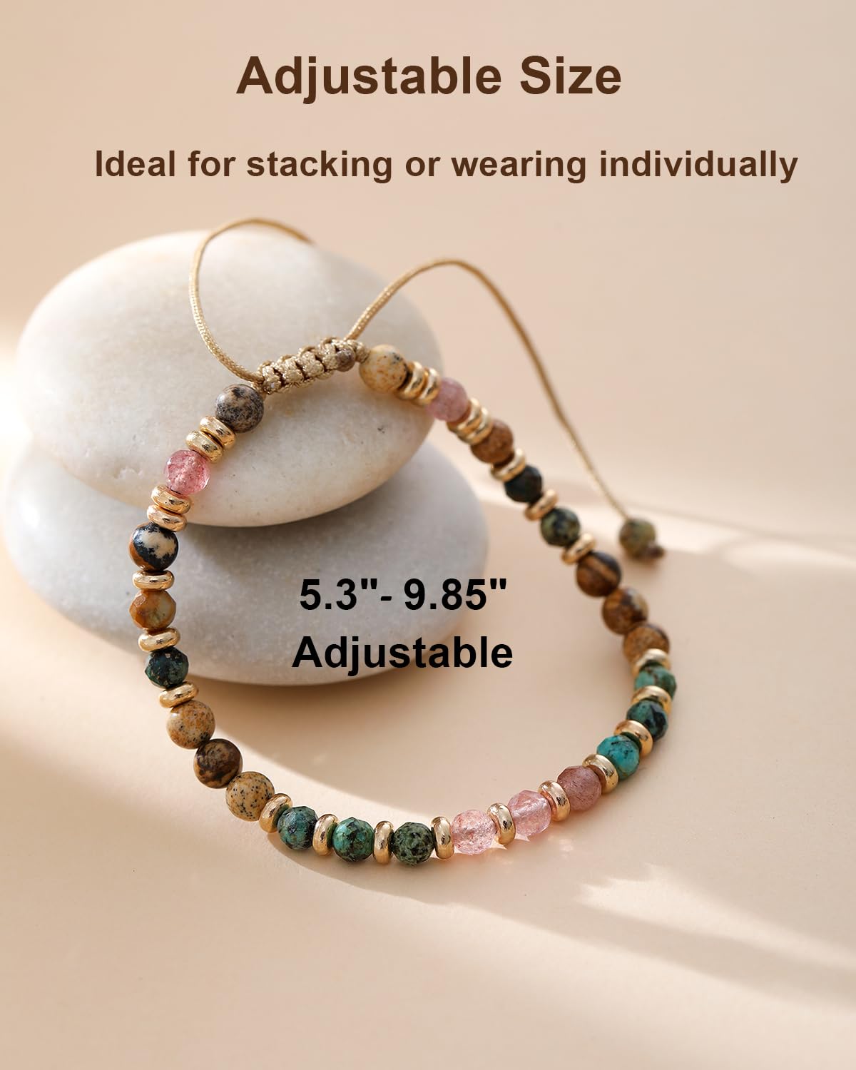 Togous 2 Pcs Beaded Bracelets for Women, Colorful Gemstone Natural Stone Boho Rainbow Bracelet - Adjustable Unique Energy Birthday Inspirational Jewelry Gifts Friends Mom Sisters Friendship