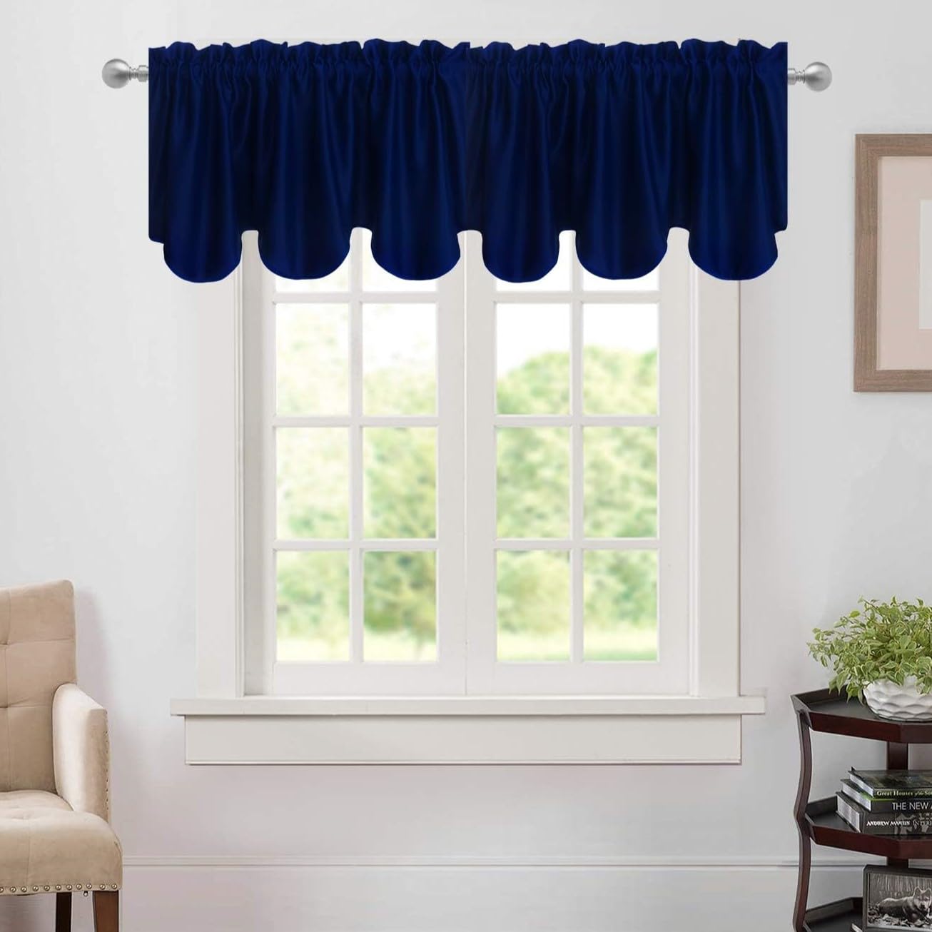 Aquazolax Navy Valances Curtain for Windows, Blackout Extra Long Rod Pocket Valances for Kitchen Bedroom, Small Window Treatment Valances 52inch x 18inch, Single Panel