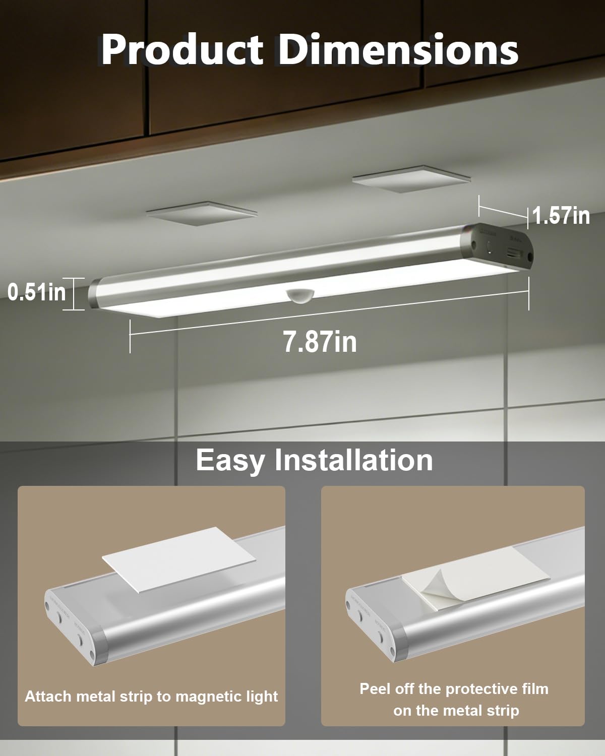 SZOKLED 58-LED Under Cabinet Lighting Wireless, RGB Motion Sensor Night Lights, 1100mAh Magnetic Under Cabinet Lights for Kitchen, Shelf, Stair, 15 Color (4 Pcs)