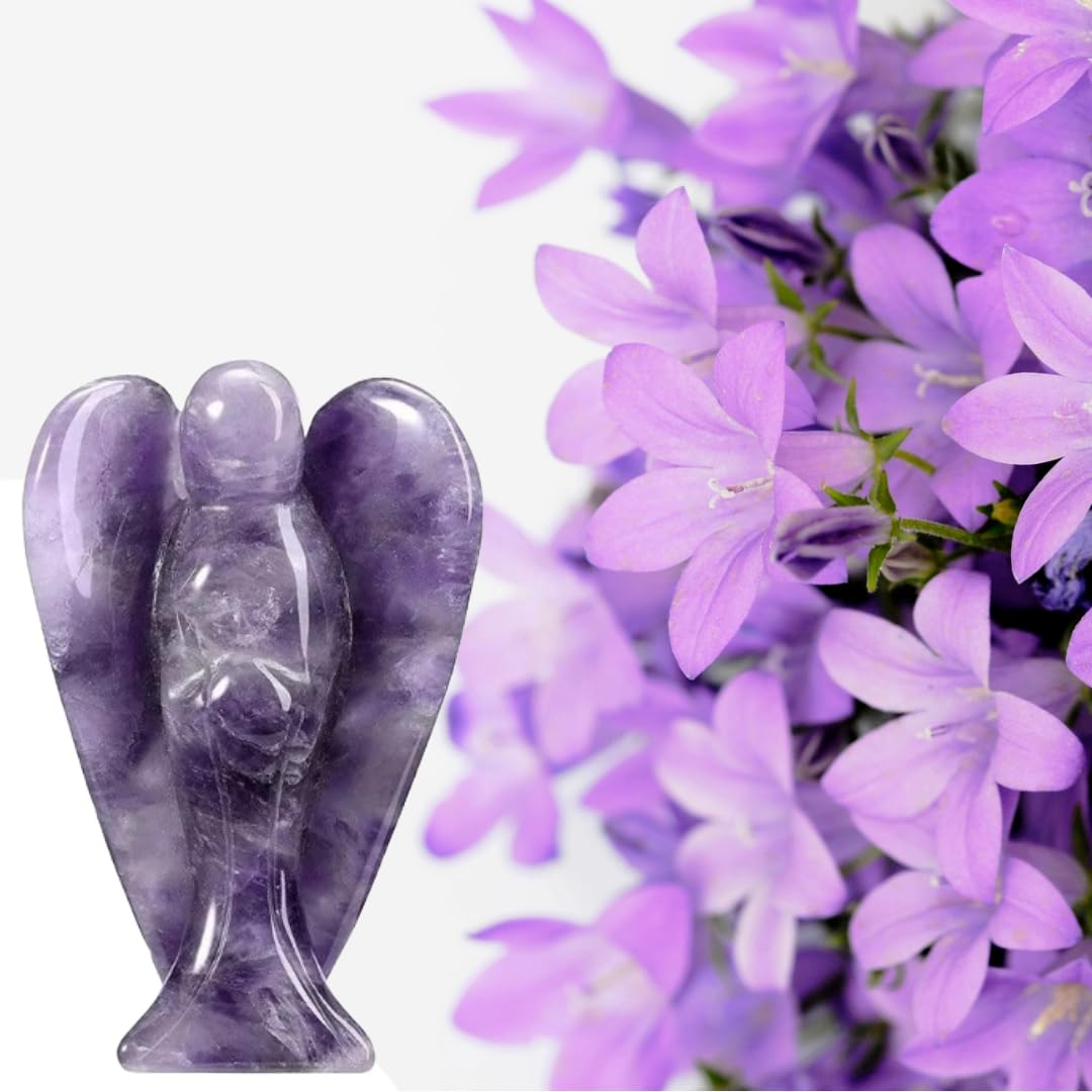 Earth Therapy Pocket Guardian Angel with Serenity Prayer Card - Amethyst Natural Crystal Healing Stone Figurine - Gift for Yourselves and Your Loved Ones - Home Decoration…
