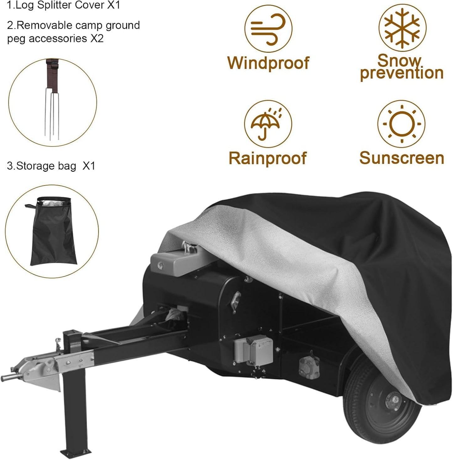 Goctoke Log Splitter Cover 1200D Heavy Duty Windproof for 15-60ton Electric Wood Splitter Cover All Weather Protection Log Splitter Accessories (94.5" L X 49.6" W X 41.7" H)