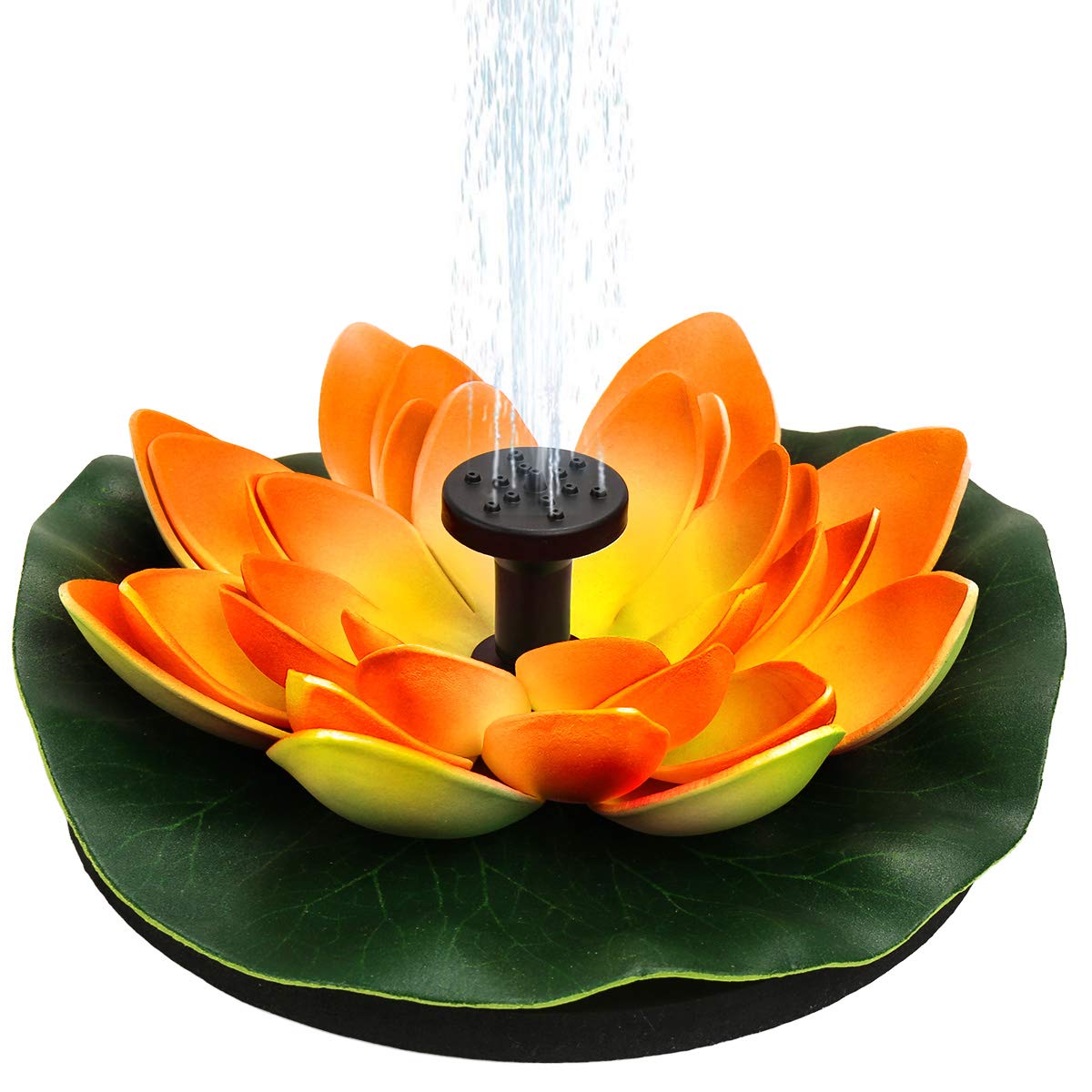 Solar Water Fountain for Bird Baths, Floating Solar Powered Water Fountain Pump for Birdbath, Garden, Pond, Pool, Outdoor Decor, Water Lily, Orange