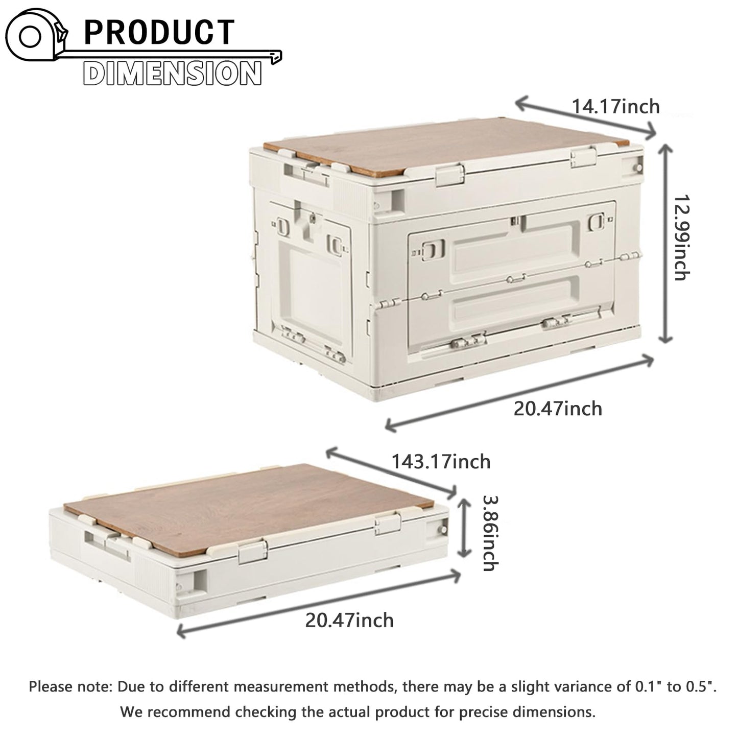 CTESNE 【5-Side Opening】60L Storage Bins with Lids，Portable Foldable Storage Box ，Plastic Stackable Storage Bin for Camp Fishing Car RV,Office (White)
